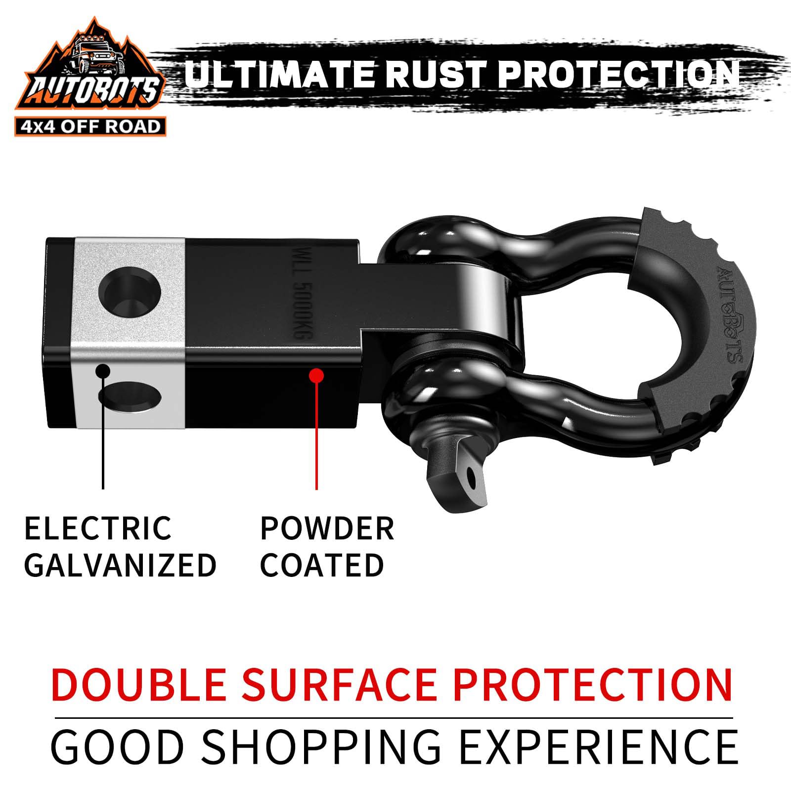 AUTOBOTS Tow Hitch Receiver 2'', 45,000 Lbs Break Strength Shackle Hitch Receiver with 5/8'' Hitch Pin, 3/4 D Ring Shackle, Towi