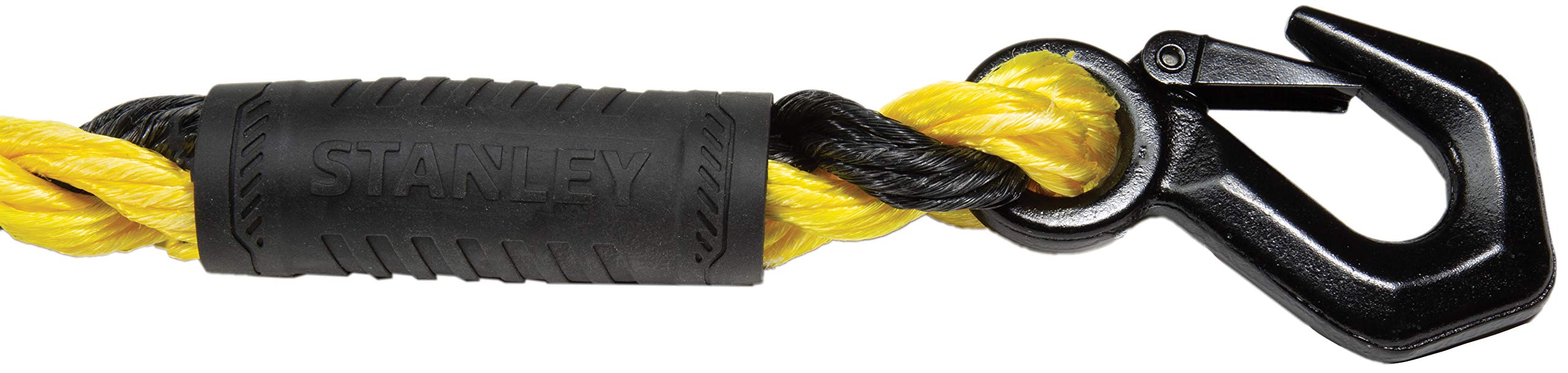 Stanley S1052 Black/Yellow 5/8'' X 15' Poly-Blend Braided Tow Rope With Heavy Duty Black Tri-Hooks - 2,400 Lb Safe Working Load