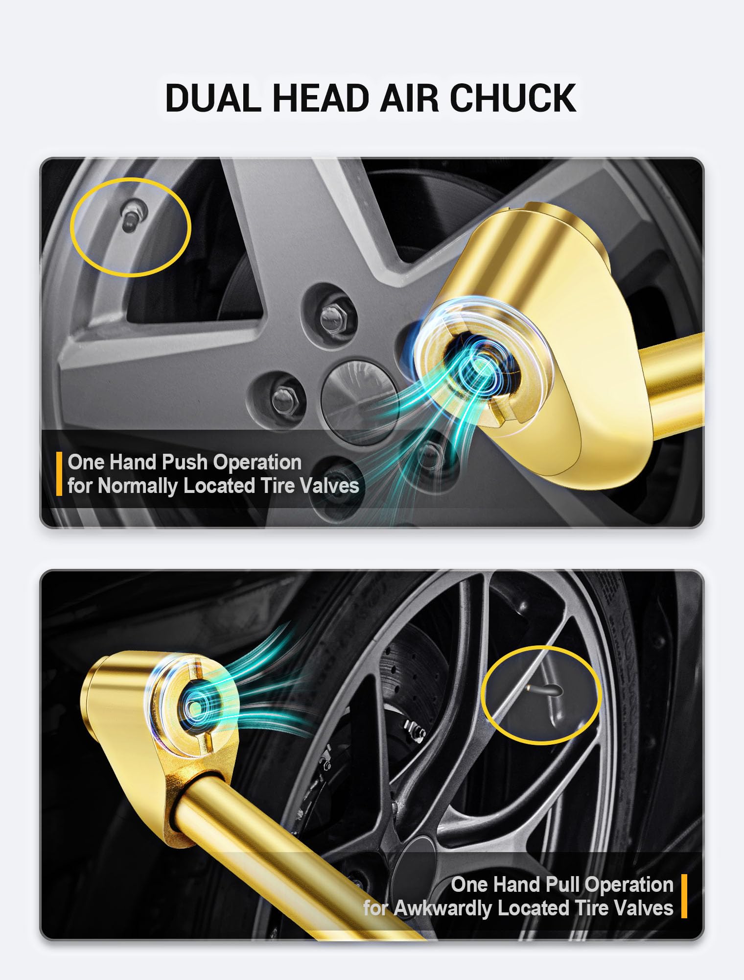 5-Pack 360 Swivel Dual Head Air Chuck Kit, 1/4'' Female Npt Closed Ball Tire Chuck With Standard Brass Quick Plug,2-Way Connecti