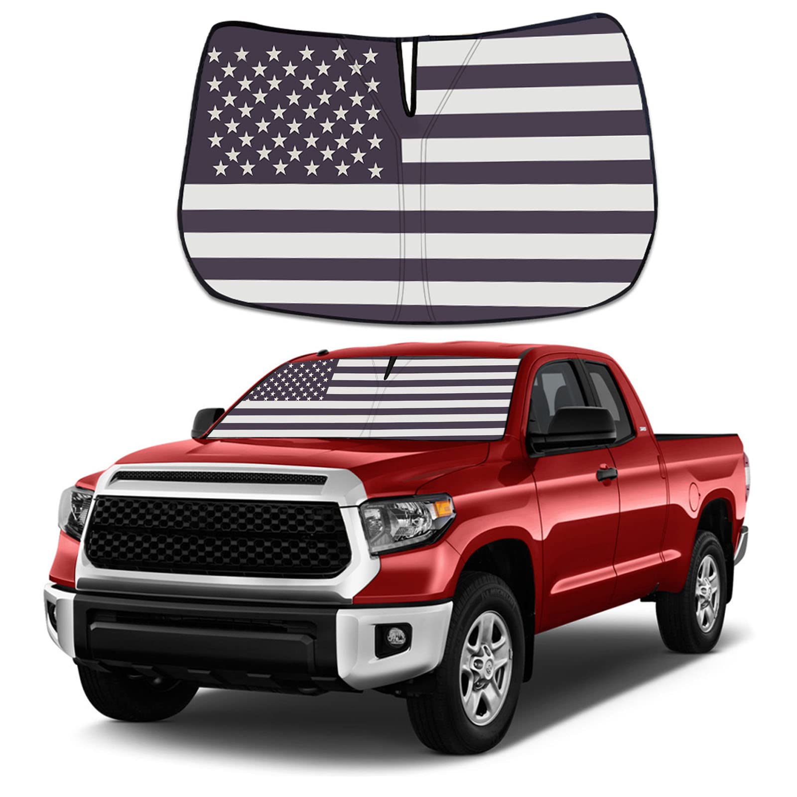 Moricere Upgrade Windshield Sun Shade With Usa Flag For Toyota Tundra 2007-2021, Foldable Windshield Sun Visor Blocks Uv Rays
