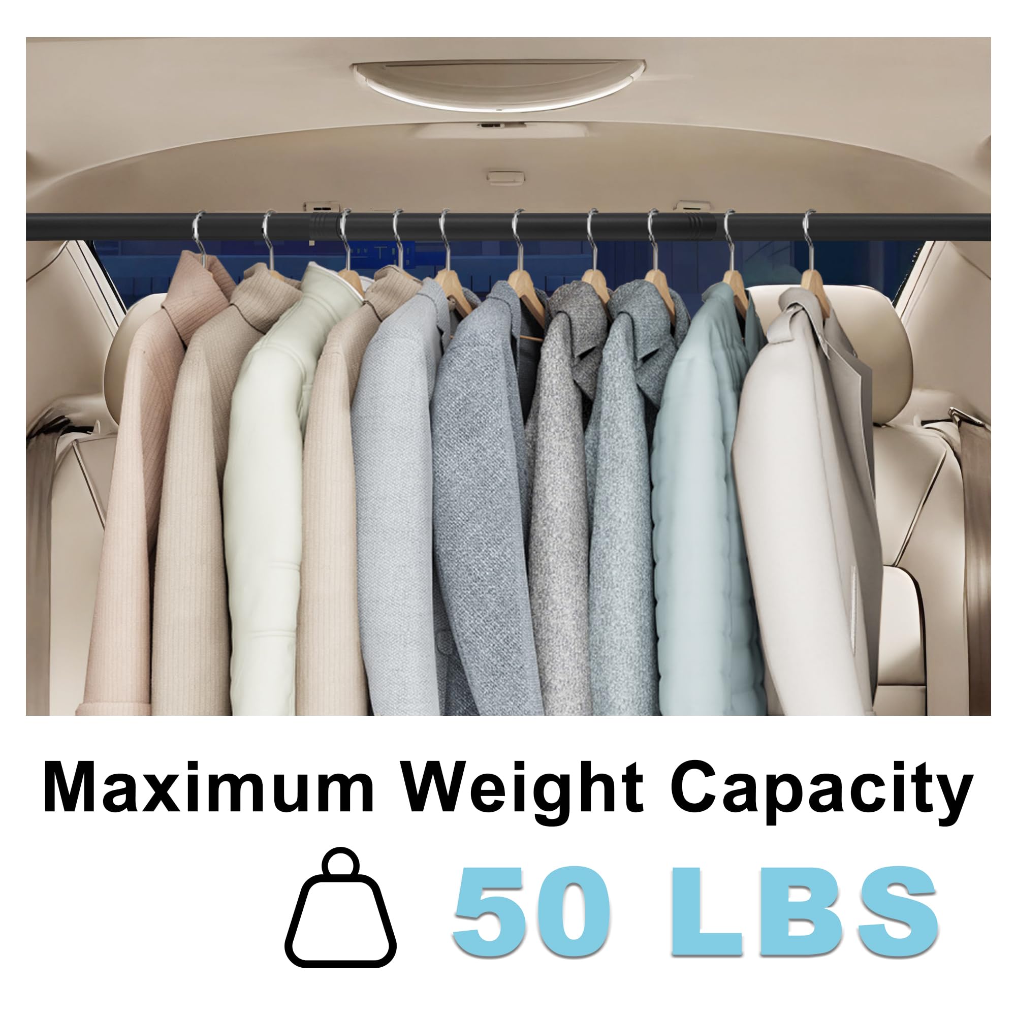 Elantrip Adjustable Car Clothes Hanger Bar, 34-70 Inch Heavy-Duty Telescopic Rod, Wrinkle-Free Clothing Rack For Cars, Suvs, Tru