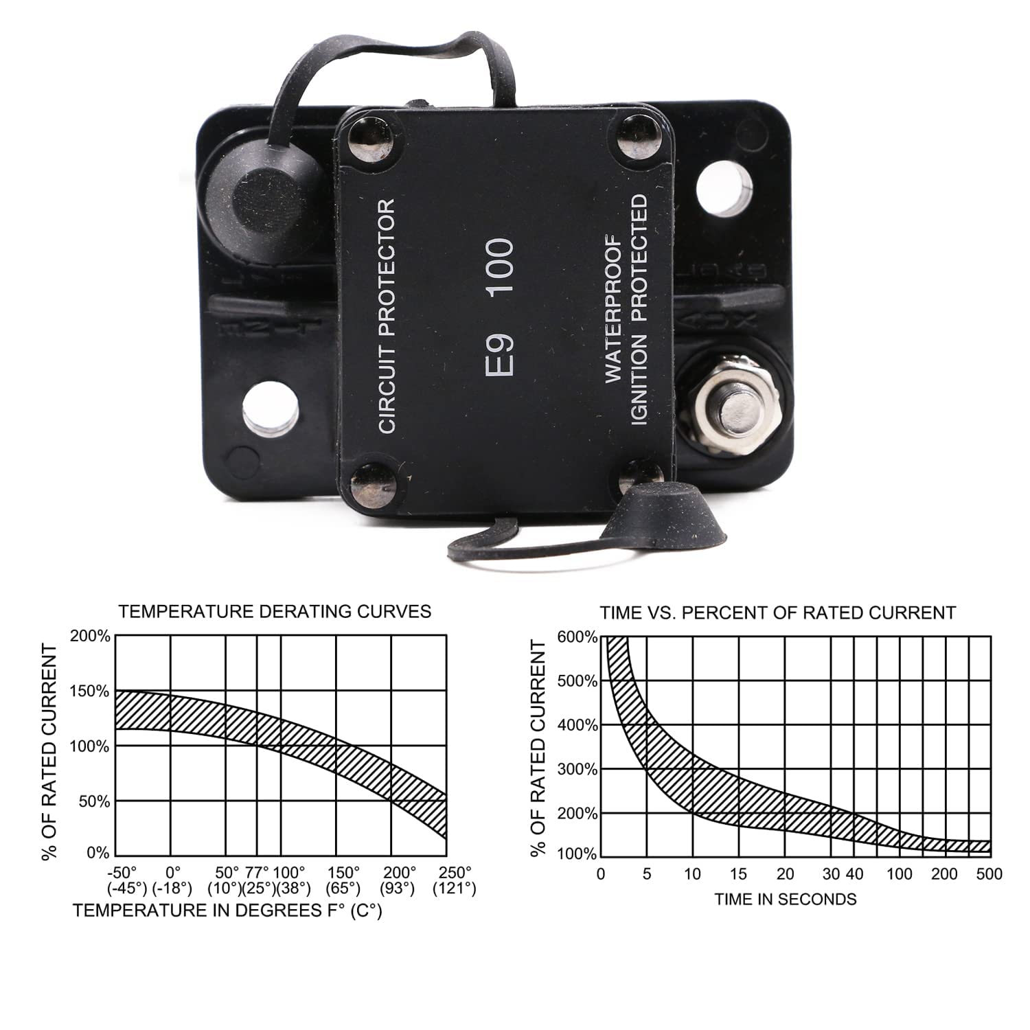 T Tocas Hi-Amp Circuit Breaker Marine Auto Reset Circuit Breakers No Switch Button Waterproof Ip67 Marine Automotive Truck (100A