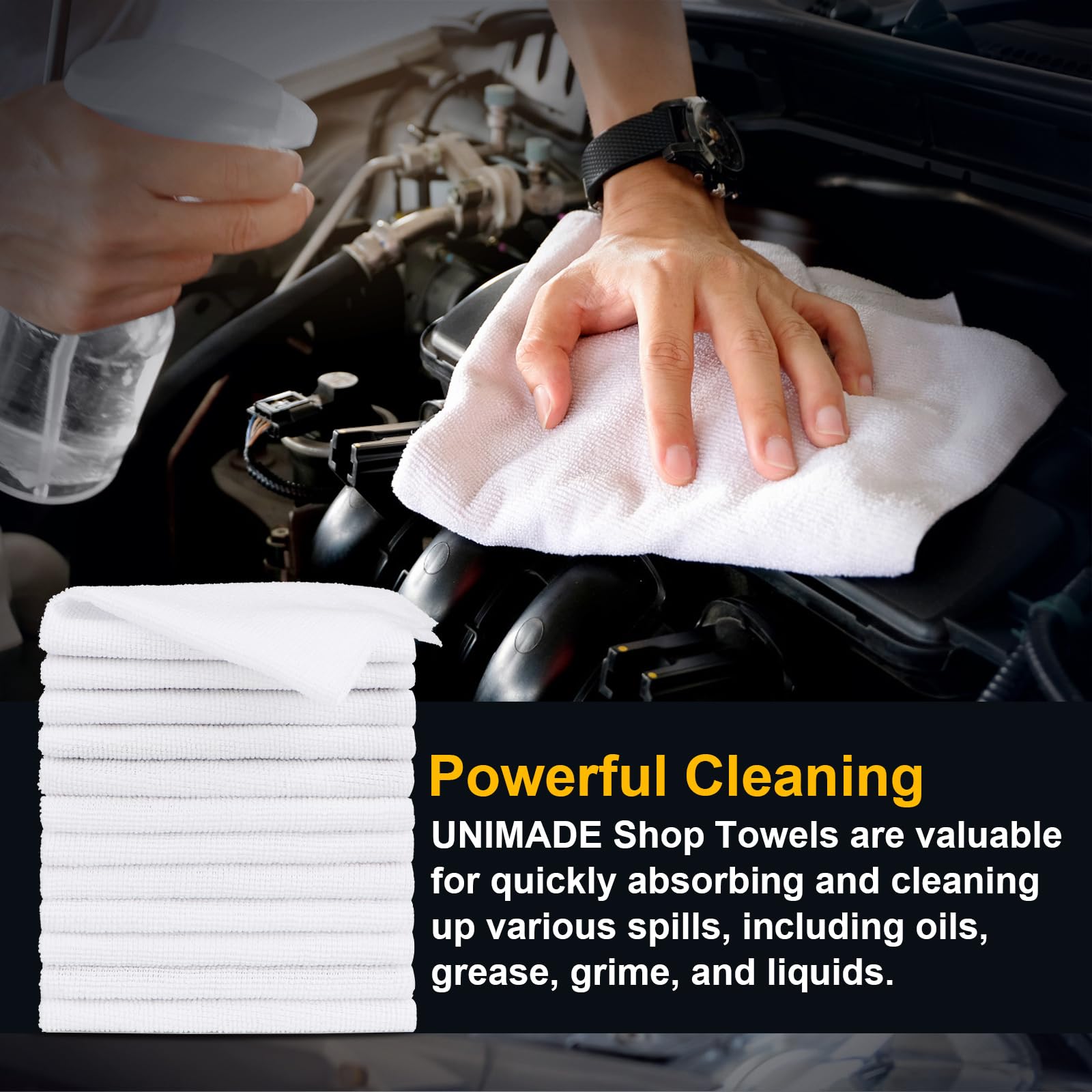Unimade Shop Towels, 240 Pack Commercial Grade Work Rags Microfiber Towel For Cars Cleaning Rags Bulk Detailing Cloth For Automo