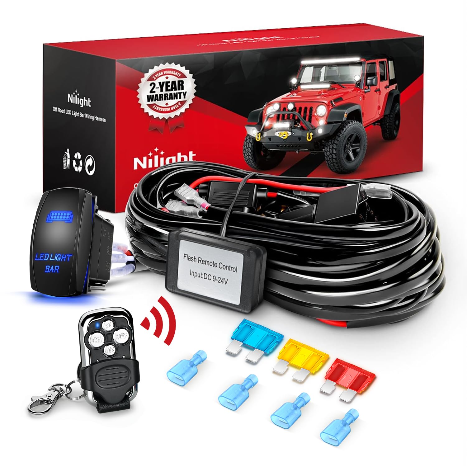 Nilight Remote Wiring Harness For Led Light Bar Wireless Strobe Flash Work Driving Lights 12V 20A 14Awg Controller 5Pin Switch W