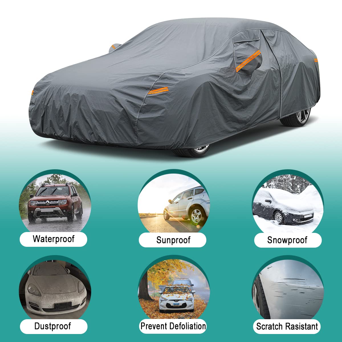 Gunhyi 16 Layers Car Cover Waterproof All Weather, Heavy Duty Outdoor Car Cover Universal Fit Sedan Toyota Camry, Tesla Model 3,