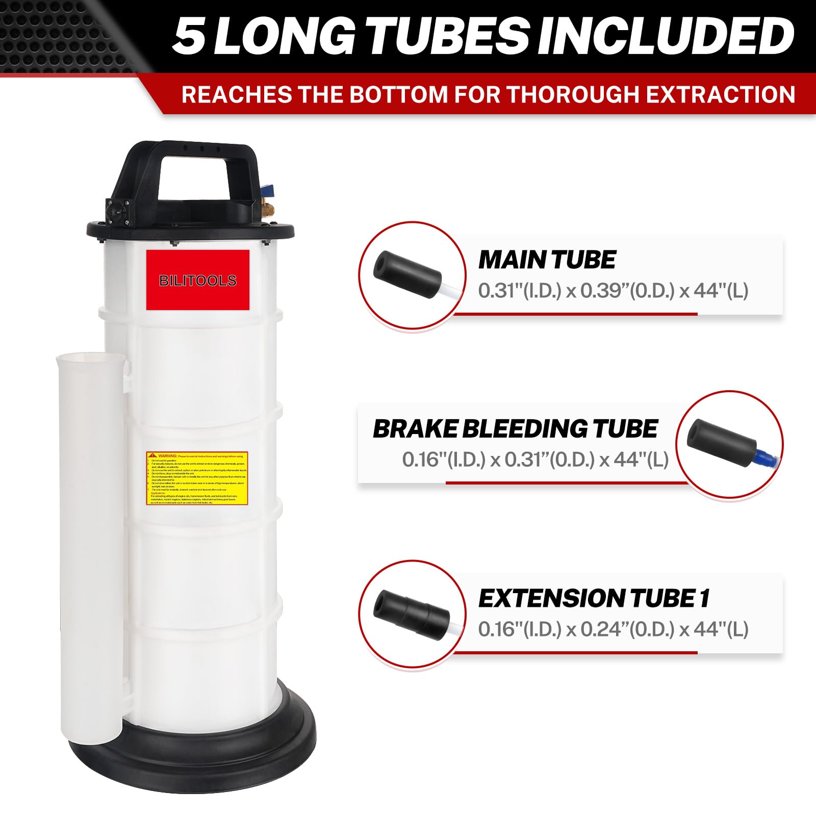 Bilitools 9L Vacuum Oil Pump Extractor Air Operated Automotive Oil Change Tool Large Capacity 2.4 Gallon Pneumatic Engine Dipsti
