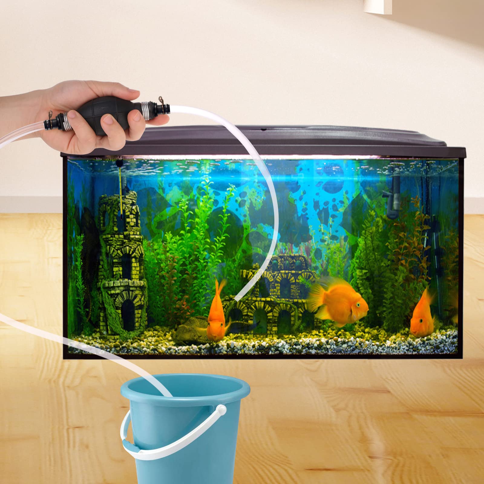 Brandon-Super Gasoline Siphon Hose, Fuel Transfer Siphon Pump For Gas, Oil, And Water, Manual Fuel Pump With 2 Pvc 15Mm Hoses An