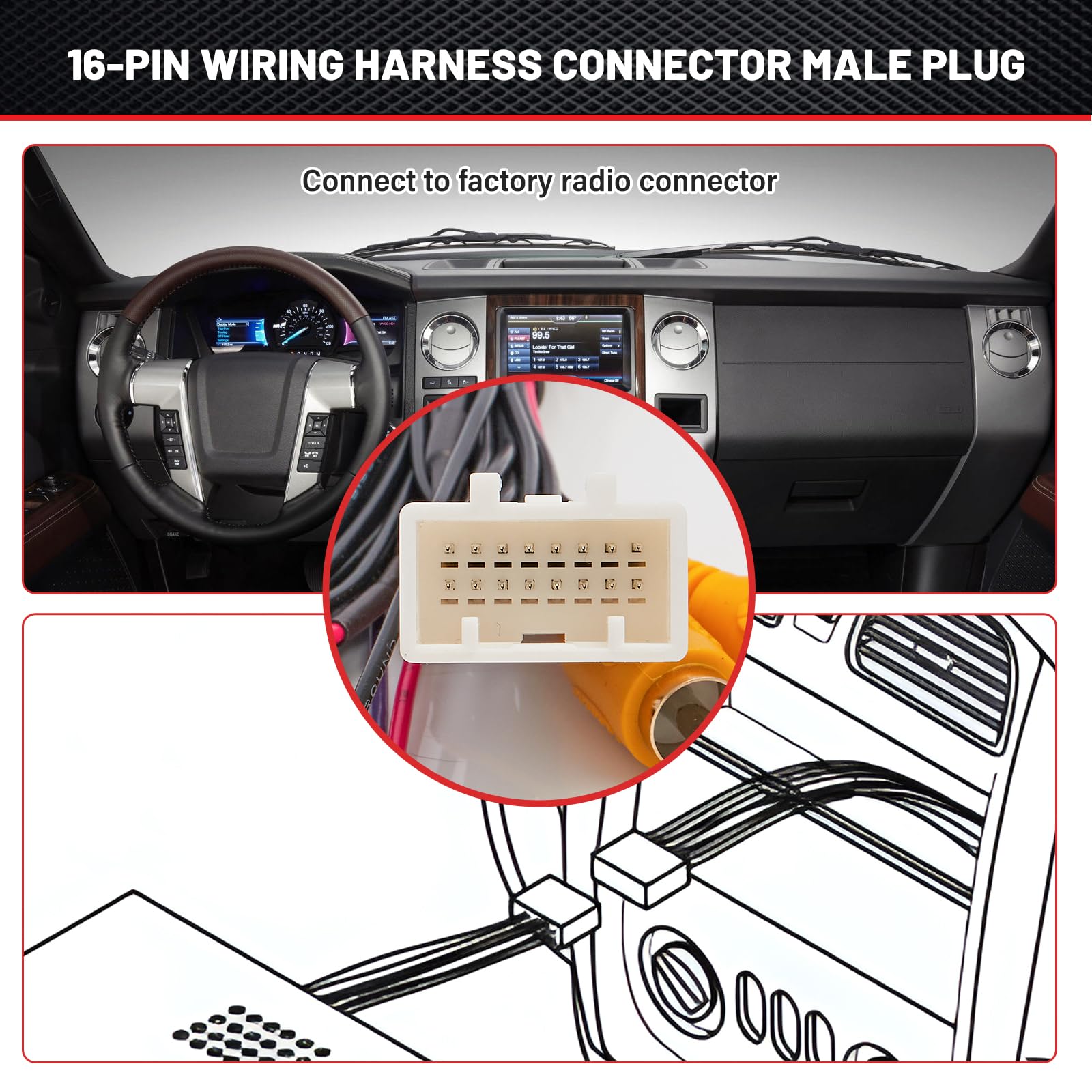Red Wolf Reverse Camera T-Harness 16-Pin Fit For 2012-2015 Toyota Prius Camry, 2014-2015 Scion Tc Oem Factory Display Navigation