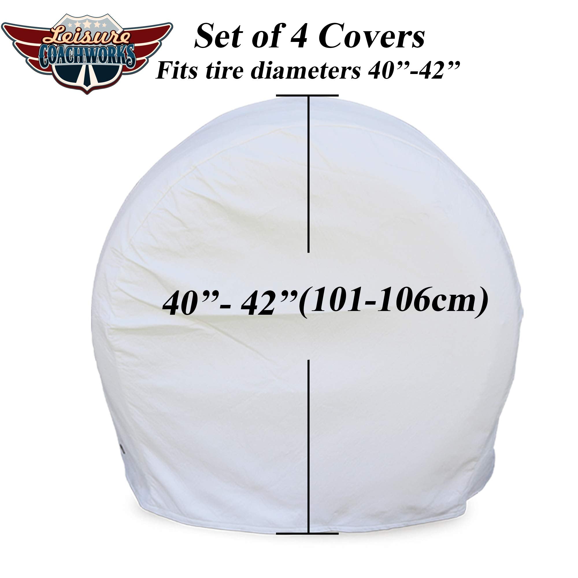 Leisure Coachworks Tire Covers for RV Wheel Set of 4 Motorhome Wheel White Covers Waterproof Soft Vinyl Tire Protectors Tire Cov
