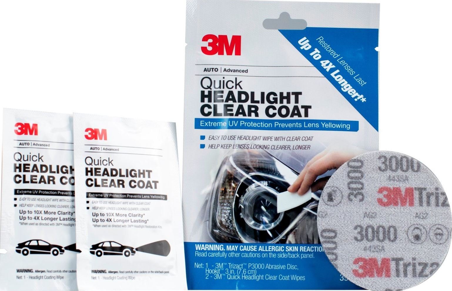 3M Quick Headlight Clear Coat, Cleans And Prevents Lens Yellowing, 39173, 1 Kit