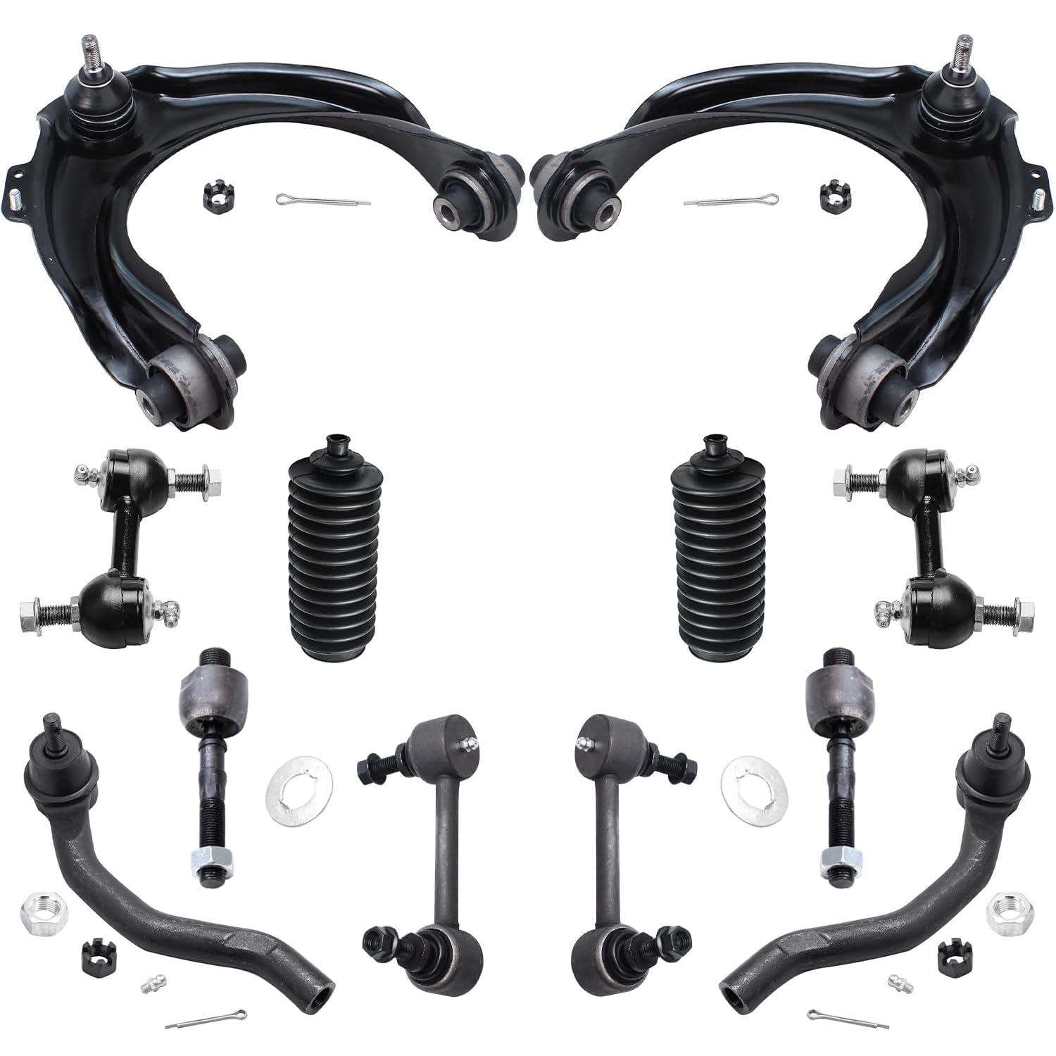 Detroit Axle - 12PC Front Upper Control Arms, Sway Bars, Inner and Outer Tie Rods w/Boots Replacement for 2004-2008 Acura TSX - 