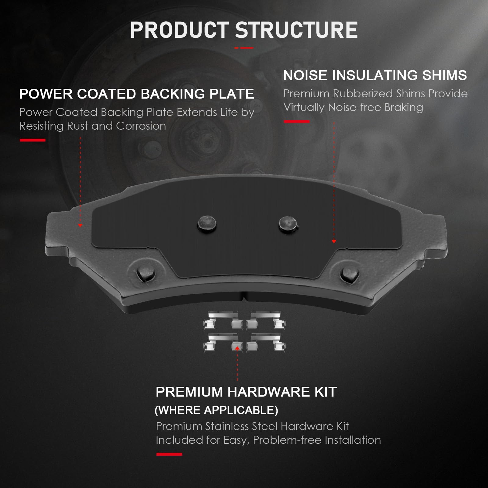 Cciyu D1075 D999 Front Rear Ceramic Brake Pads Kits 8Pcs Fit For 2005-2009 For Buick Allure,2005-2009 For Buick Lacrosse,2004-20