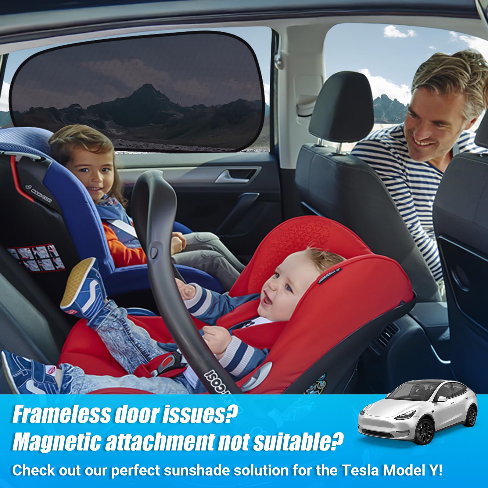 ZATOOTO Car Window Shades for Tesla Model Y Rear Window, Baby Window Shades for Back Window Sun Shade Semi-Transparent Cling Car