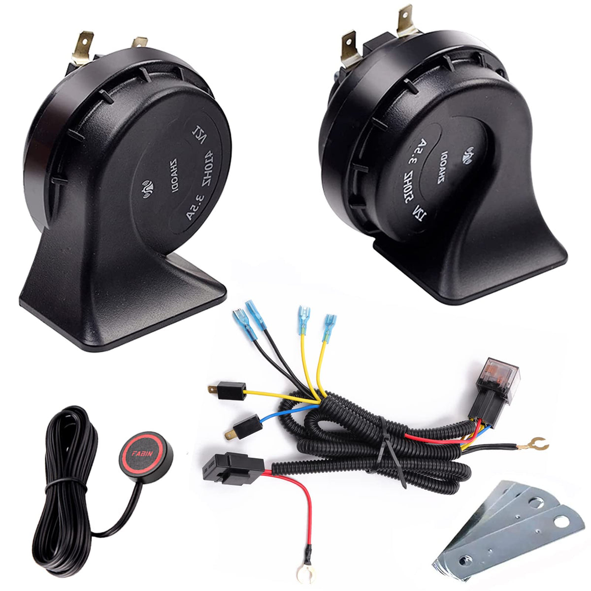 Car Horn 12V Truck Horn with Button Kit, Banhao Train Horn Waterproof High Low Tone Universal Fit Super Loud Electric Snail Horn