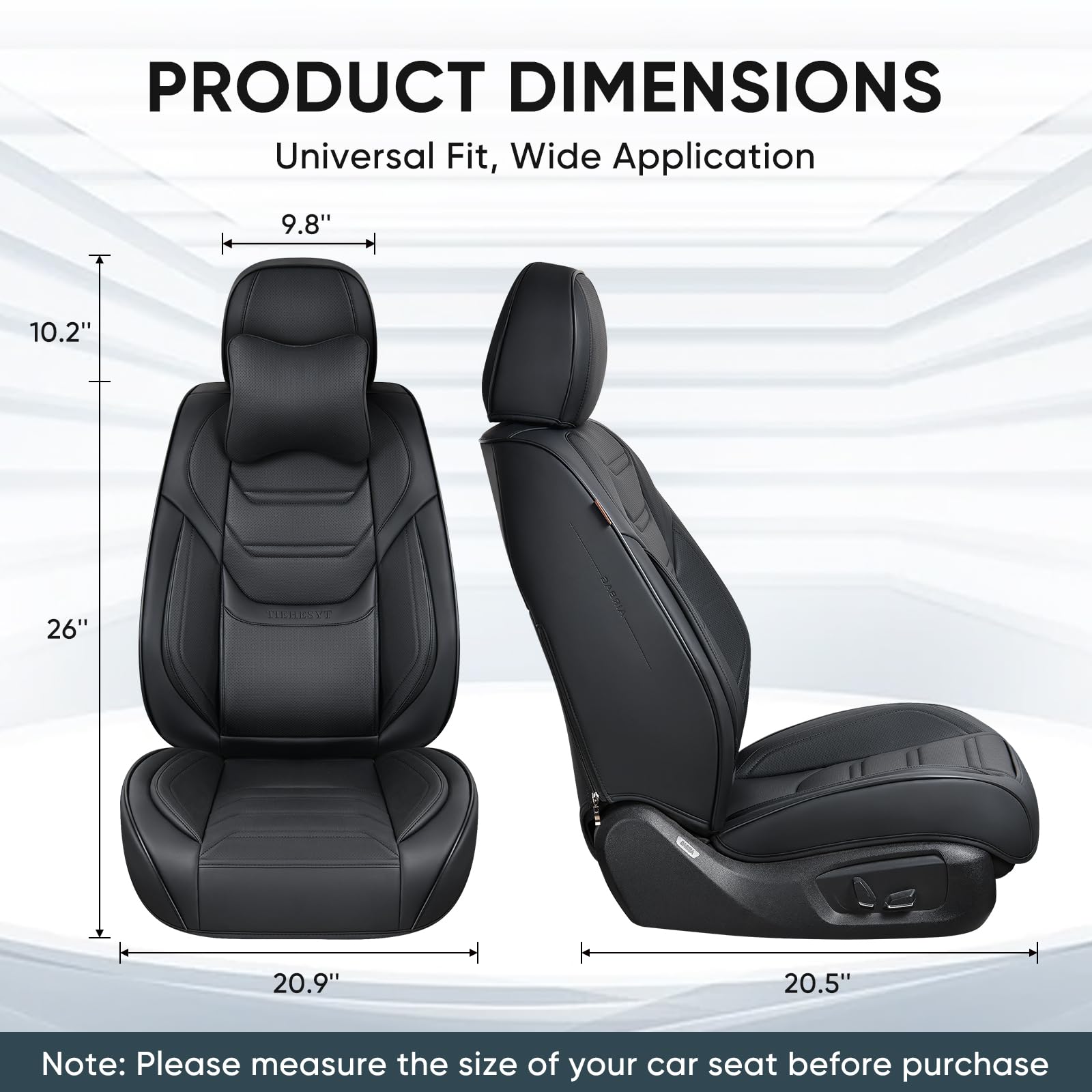 Tiehesyt Black Car Seat Covers Front Pair, Breathable Leather Automotive Front Seat Covers & Headrest For Comfortable Driving, U