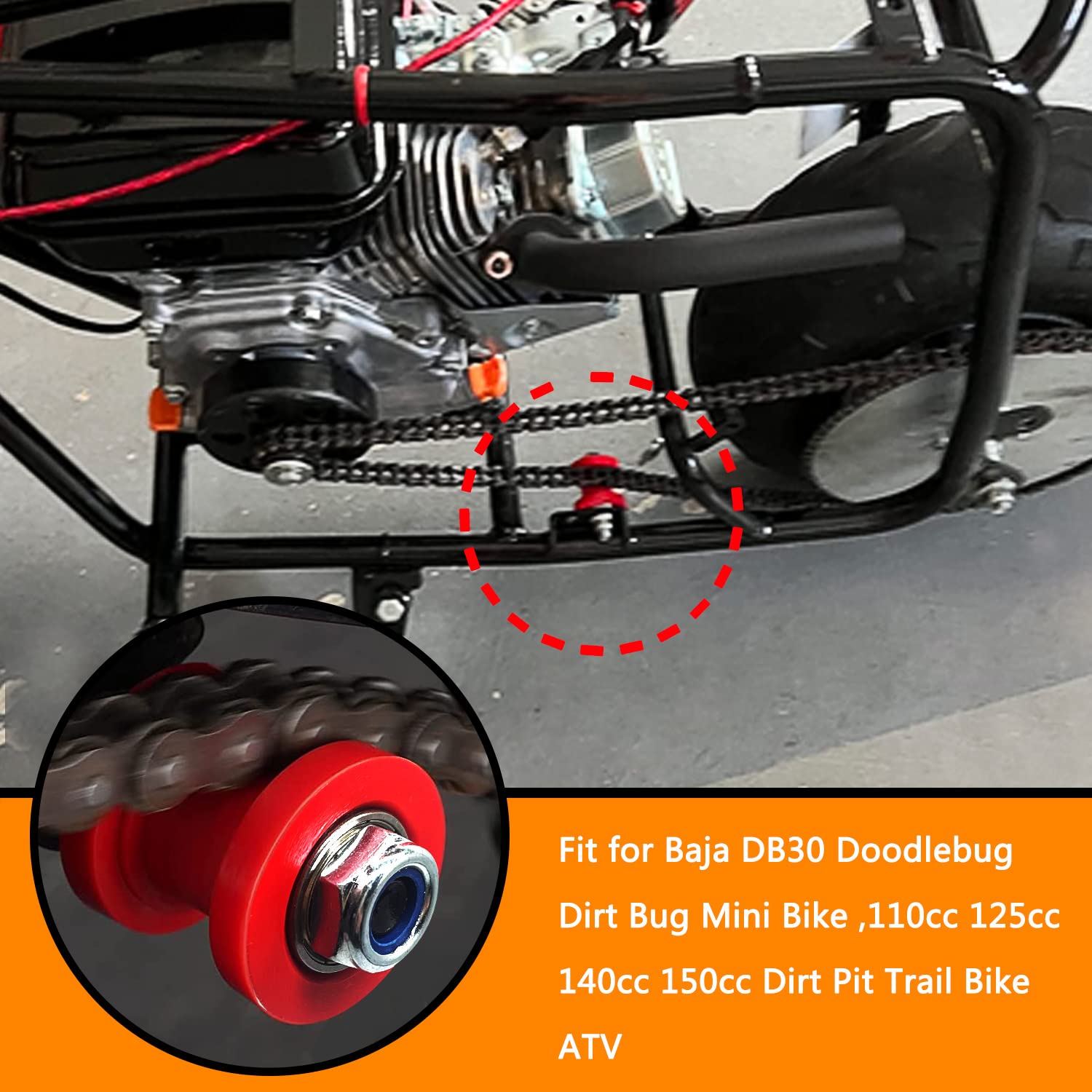 Holato 8Mm 0.31' 10Mm 0.39' Chain Roller Tensioner Wheel Guide For Baja Db30 Doodlebug Dirt Bug Mini Bike 110Cc 125Cc 140Cc 150Cc Ssr Xr125 Crf50 Klx110 Dirt Pit Trail Bike Atv Quad Motorcycle Red