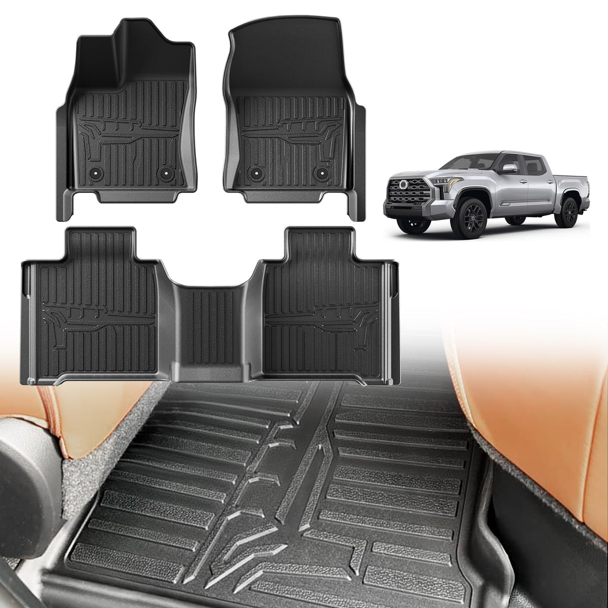 Triplealiners Floor Mats Compatible With Toyota Tundra 2022-2025 Crewmax Cab Accessories All Weather Custom Fit Tpe Floor Liners