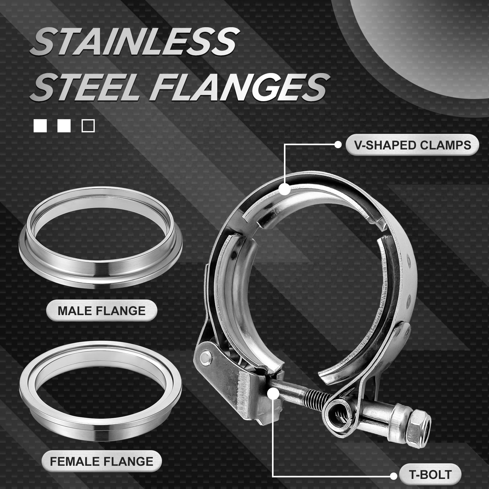 Sykrss 2.5'' Universal Stainless Steel V Band Clamp Flat Flange Kit Assembly (2.5Inch, 2Pcs)