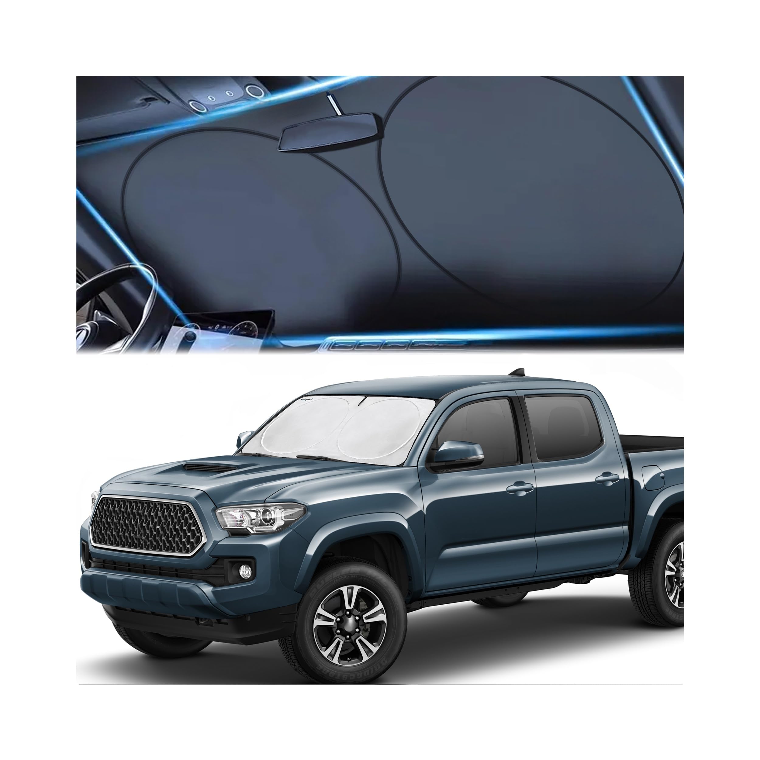 Autopect Car Windshield Sun Shade, Foldable Sun Blocker For Car, Truck, Suv Automotive Interior Sun Protection, Reflective Shade For Front Windshield With Mirror Cut-Out Keeps Car Cool (Small)