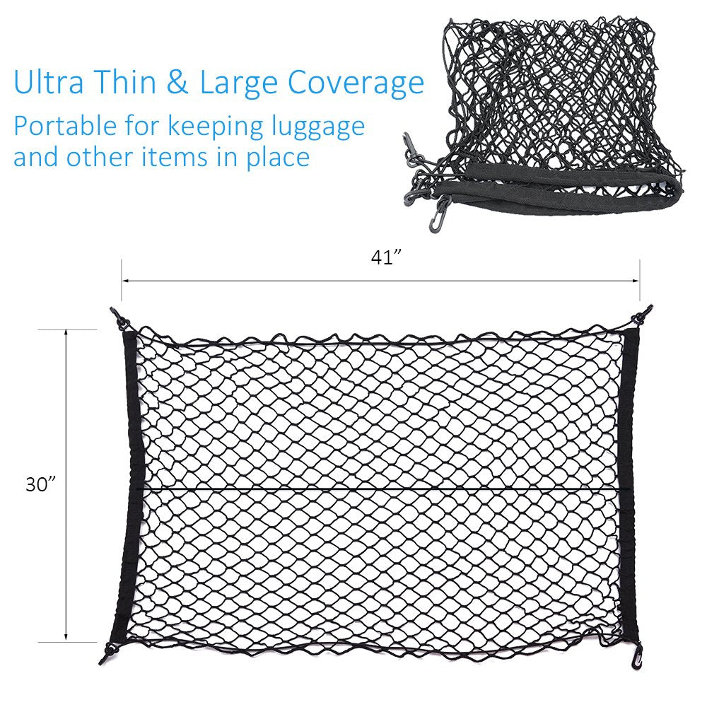 Mictuning Upgraded 41 X 30 Inch Cargo Net Auto Trunk Rear Cargo Organizer Elastic Mesh Net Holder - Universal Fit For Suv Truck