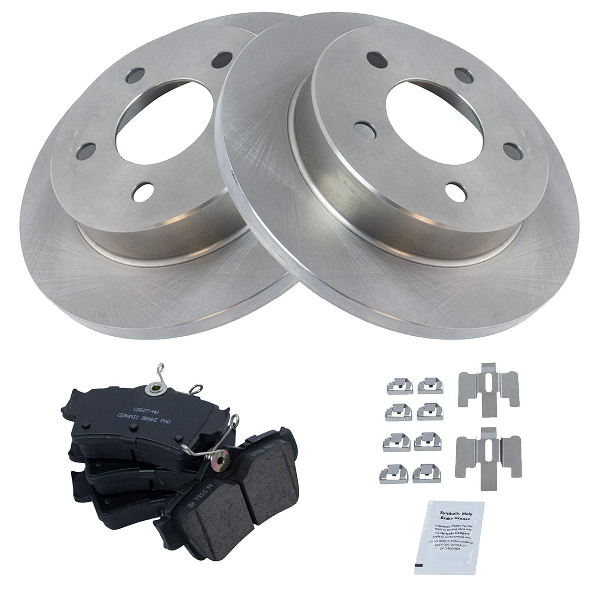 TRQ Rear Brake Pad & Rotor Kit Brake Pads Brake Rotor Ceramic Compatible with 1994-2004 Ford Mustang