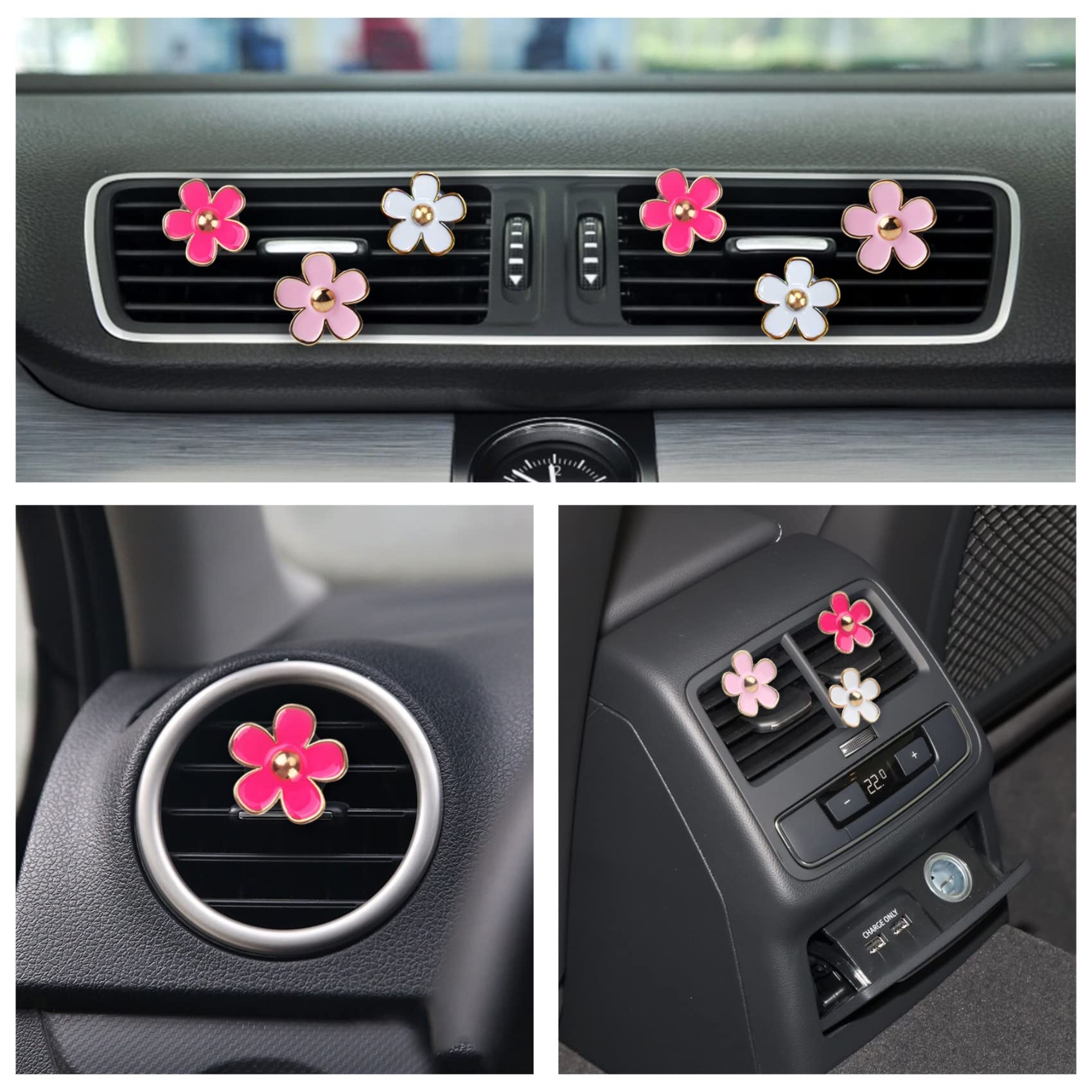 Pink Car Accessories For Women Teen Girls 6Pcs Cute Auto Scent Air Fresheners Vent Clips Girly Daisy Flower Decorations Interior