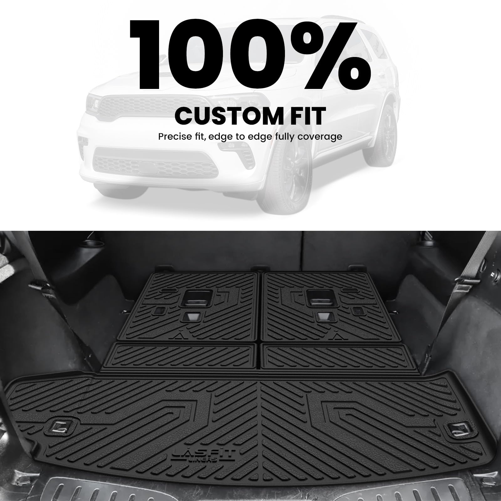 LASFIT Trunk Mat for Dodge Durango 2016-2025, Fit 2nd Row Bench Seating(7seats) & 2nd Row Bucket Seating 6seats, Not for 5 Seats