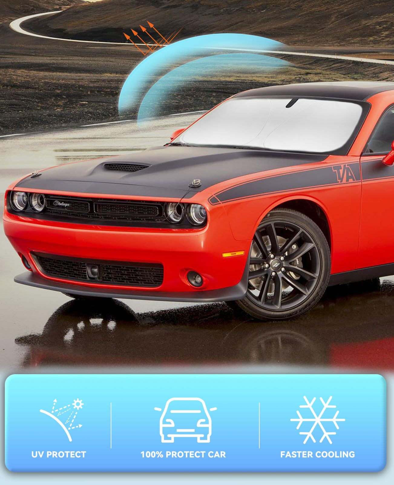 Sunshade For Challenger Windshield Sun Shade For 2015-2023 2024 2025 Dodge Challenger Coupe,Rt Srt Hellcat Sxt Redeye,Gt Se Ta S