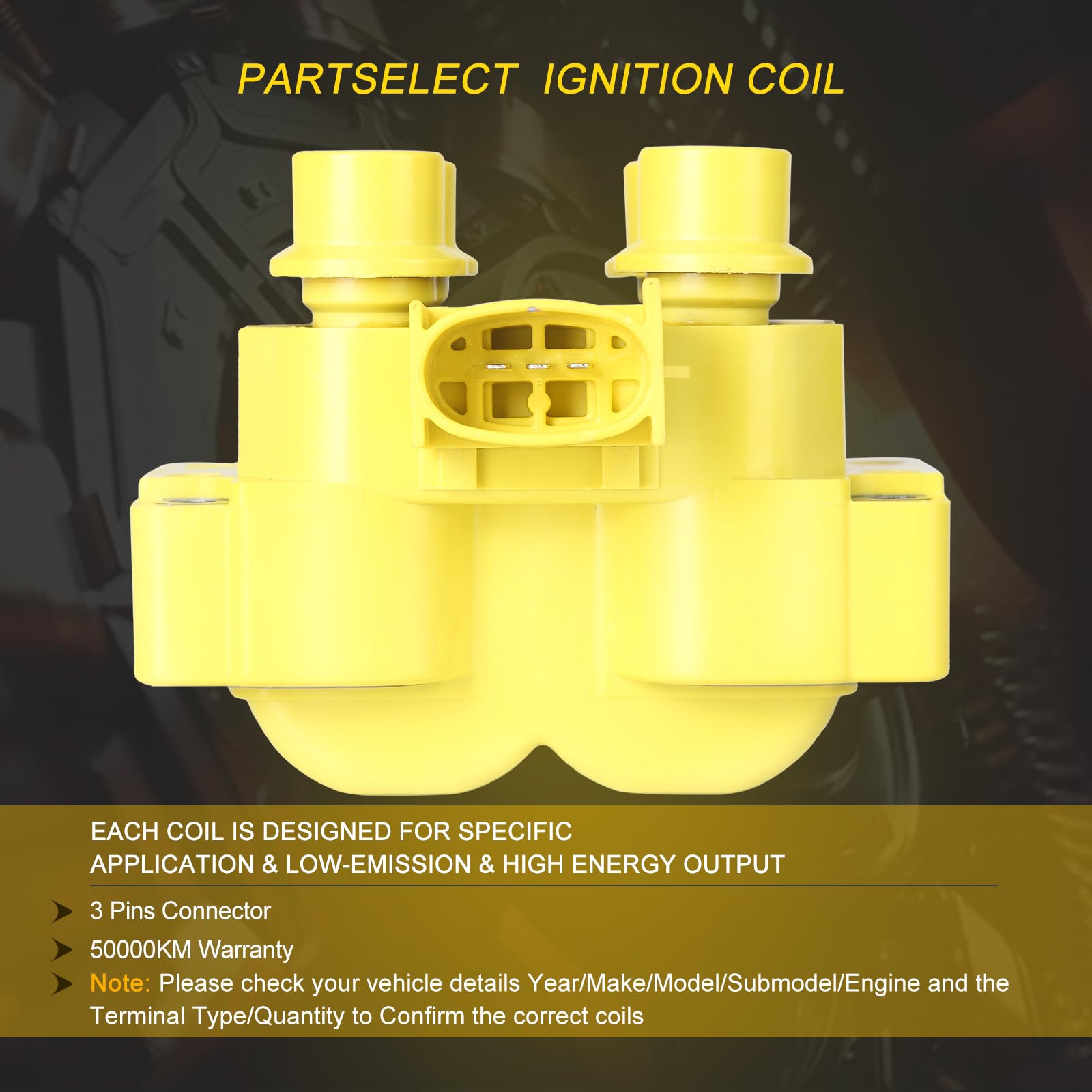 Partselect 2Pcs Ignition Coil Pack FD487 Replacement for Ford F150 E-150 Explorer Ranger Lincoln Town Car Mark VIII Mazda B2500