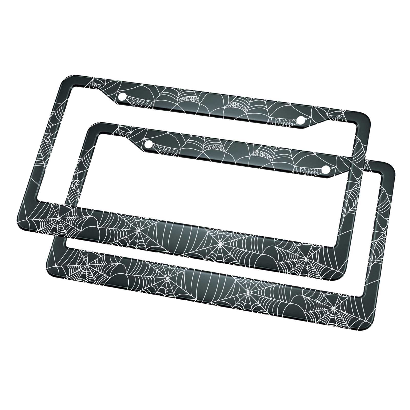 Hosnye Halloween Spider Web License Plate Frame Black 2 Pcs Black And White Metal Cute Licenses Plates Frames Licenses Plate Cov