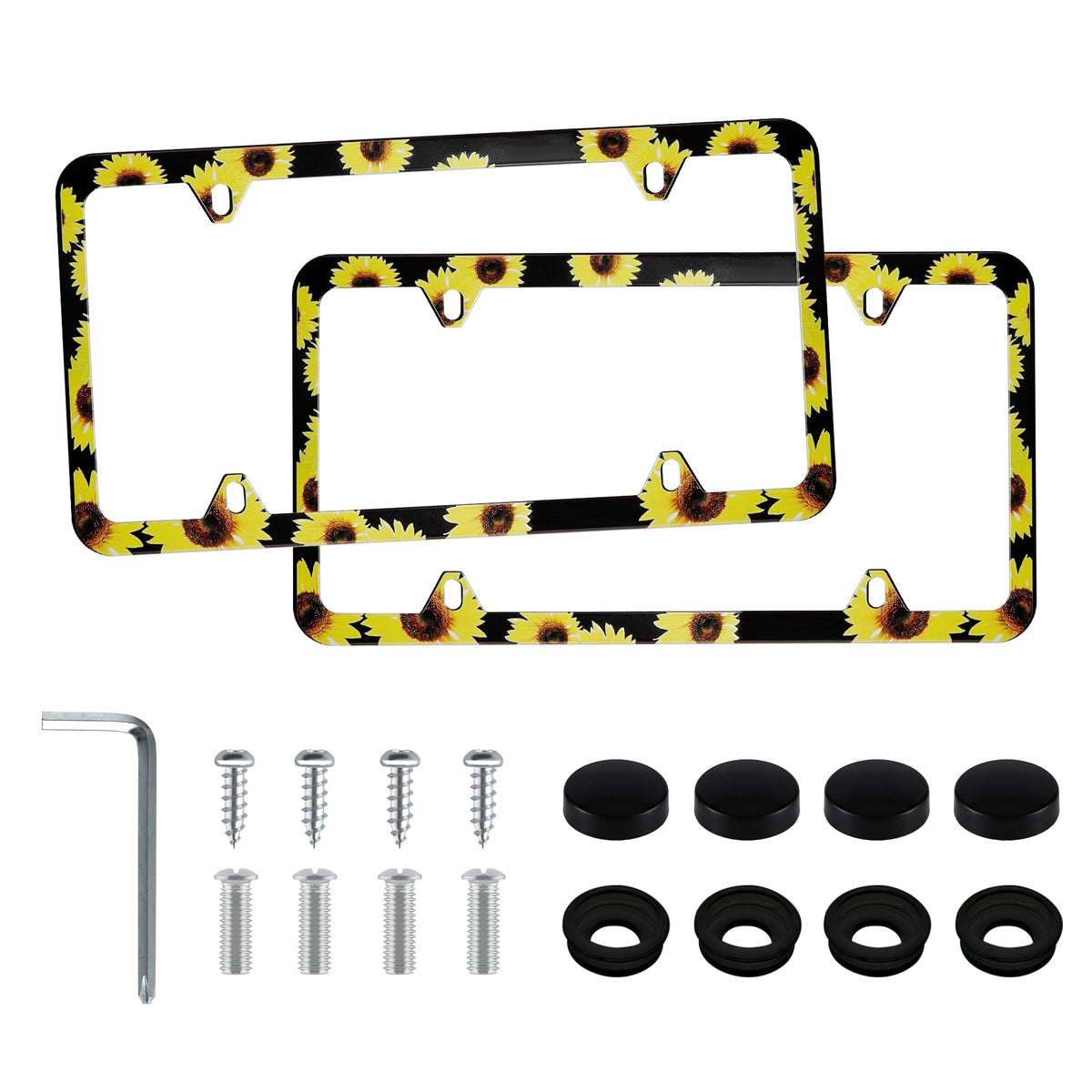 Livtee Flower License Plate Frames, 4 Holes Stainless Steel License Plate Covers, 2Pcs Car License Plate Holder, Automotive Exte