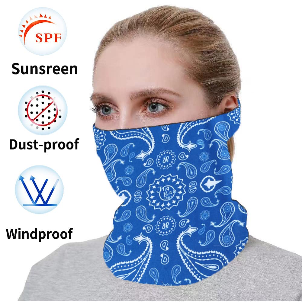 Neck Gaiter Mask Face Scarf Bandana Tube Cover Headwear Balaclava Headband Headwrap For Men And Women (6P-Blue)