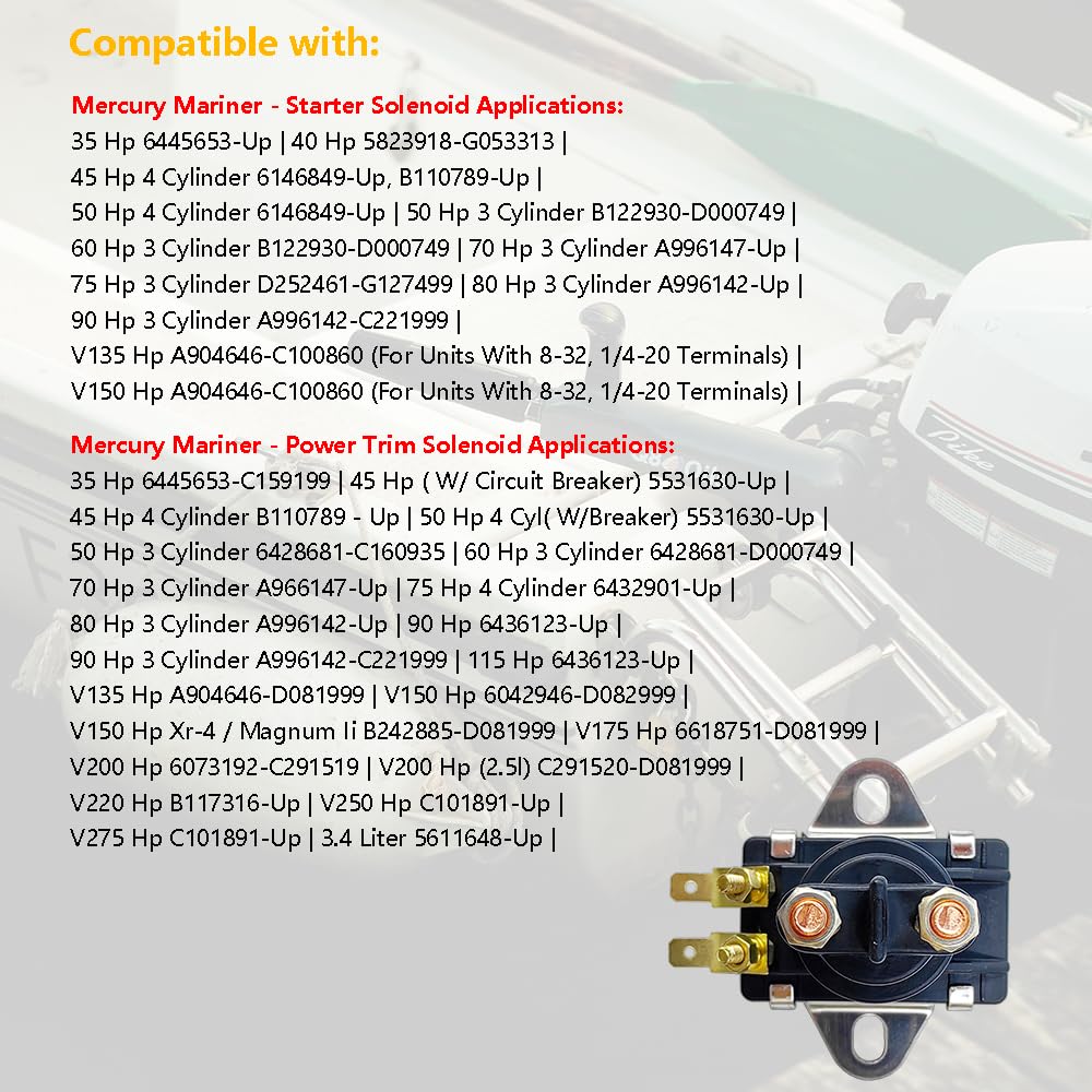 12V Marine Starter Solenoid Power Tilt Trim Solenoid Relay | Fits for Mercury Mariner Outboards, Mercruiser Stern Drives, SAE J1
