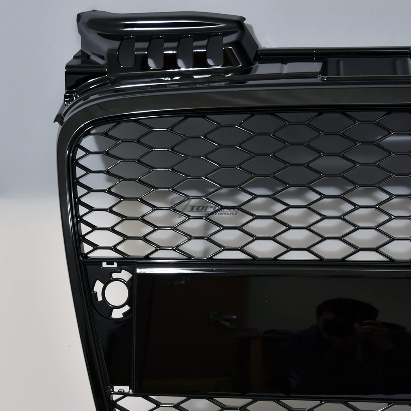 Tlaps 7422438564535 Compatible With 2005 2006-2008 Audi A4 B7 Glossy Black Rs-Honeycomb Mesh Front Bumper Grill Grille With Emblem Base