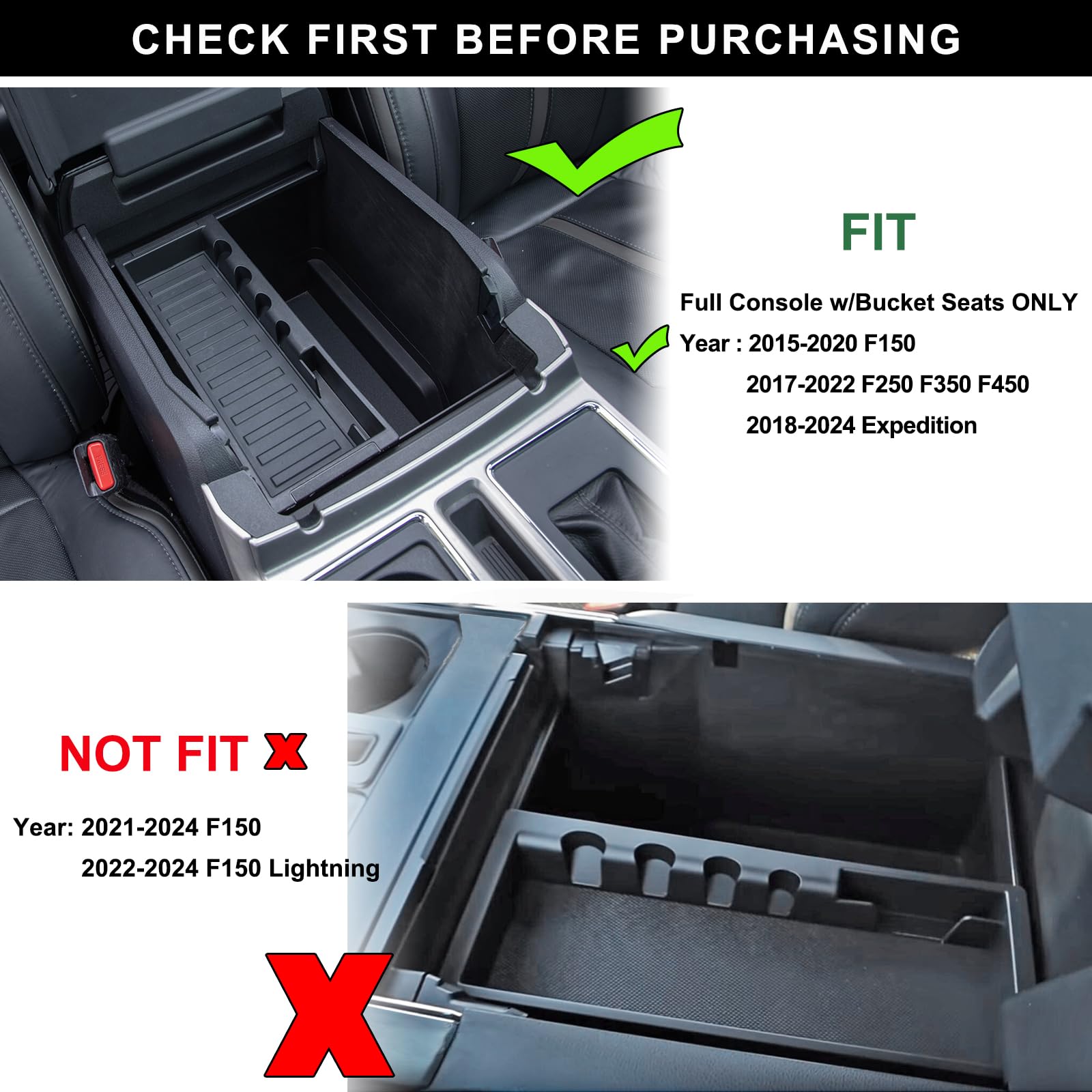 PIMCAR Center Console Organizer Tray for 2015-2024 Ford F150, F250, F350, F450, Expedition - Durable ABS Material, Fits Factory Tray