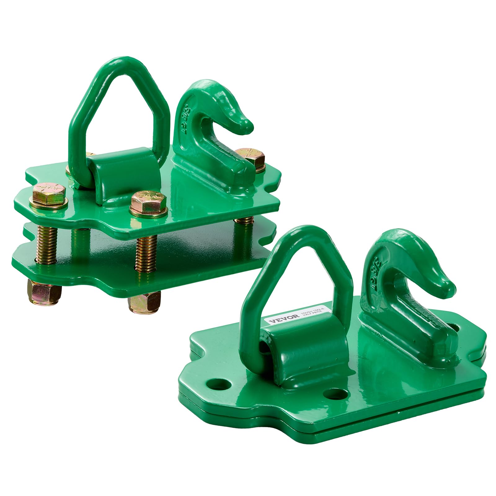 VEVOR 3/8 Tractor Bucket Hooks with Tie Down Ring, Grade 70 Forged Steel 2 Pack Bolt-On Grab Hook with Back Plates Compatible fo