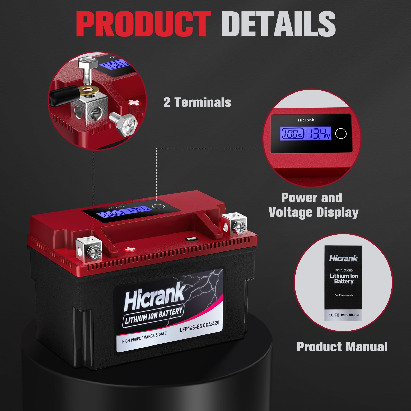 YTZ14S Lithium 12V 6Ah 420CCA LiFePO4 Motorcycle Battery, Powersports Battery for Honda KTM Yamaha Harely, Built in BMS, Fit ATV