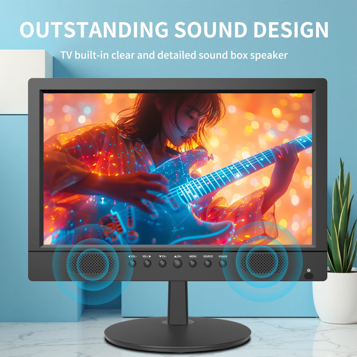 Jexiop 16 inch Flat Screen TV,Small TV with Remote Control-Perfect Full HD 1080P for Kitchen,Dual Power DC-12V & AC AC Adapter I