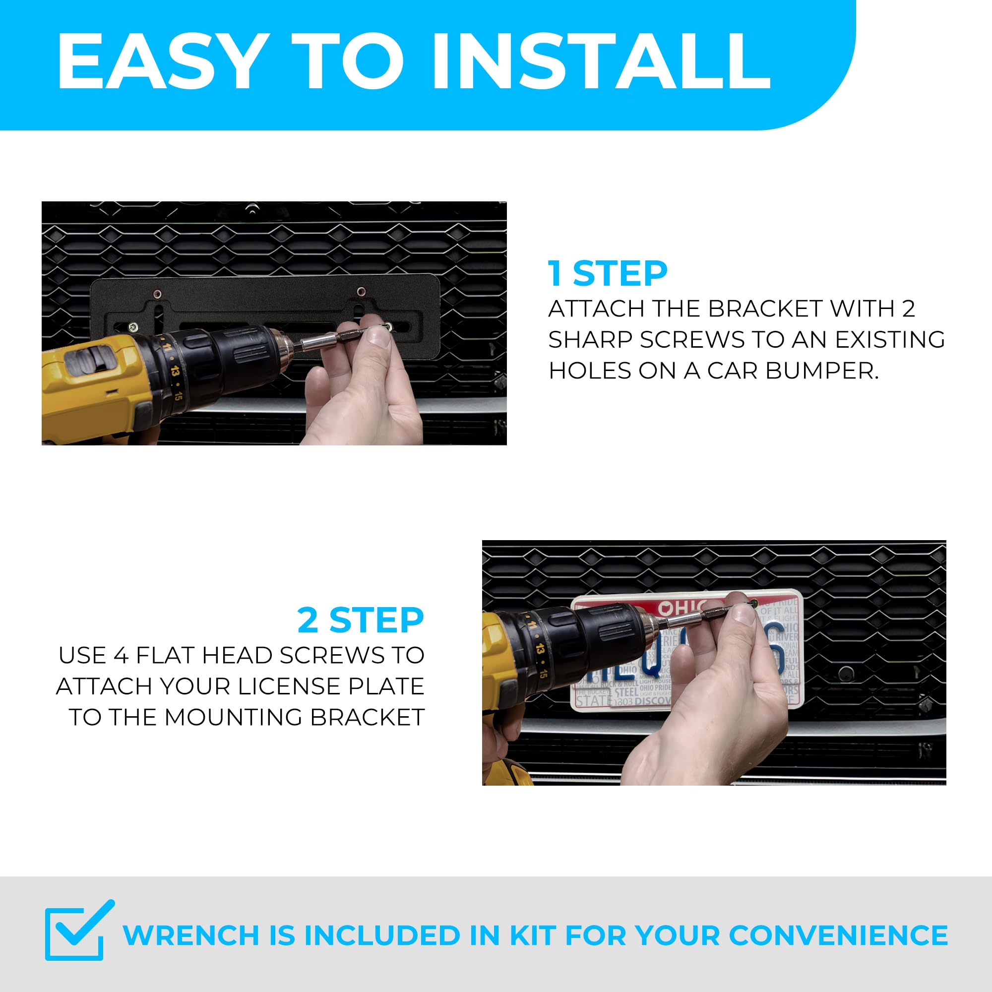 Tn Trunknets Inc Front Bumper License Plate Mounting Bracket For Audi + Screws & Wrench Kit