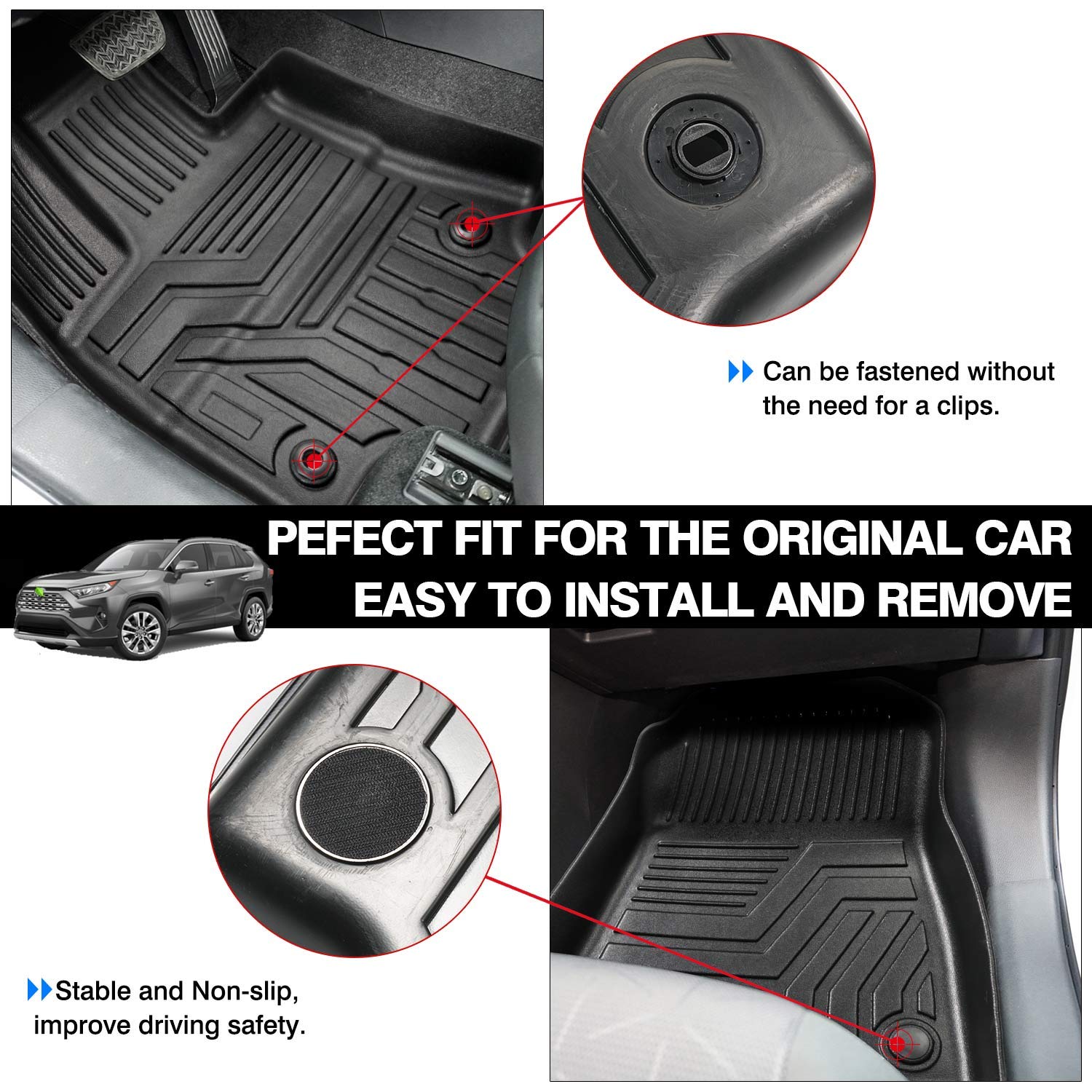Powerty Floor Mats For 2018-2024 2025 Chevy Chevrolet Traverse 7 Seater Accessories All Weather Floor Liner 3D Tpe Floor Mat Hea