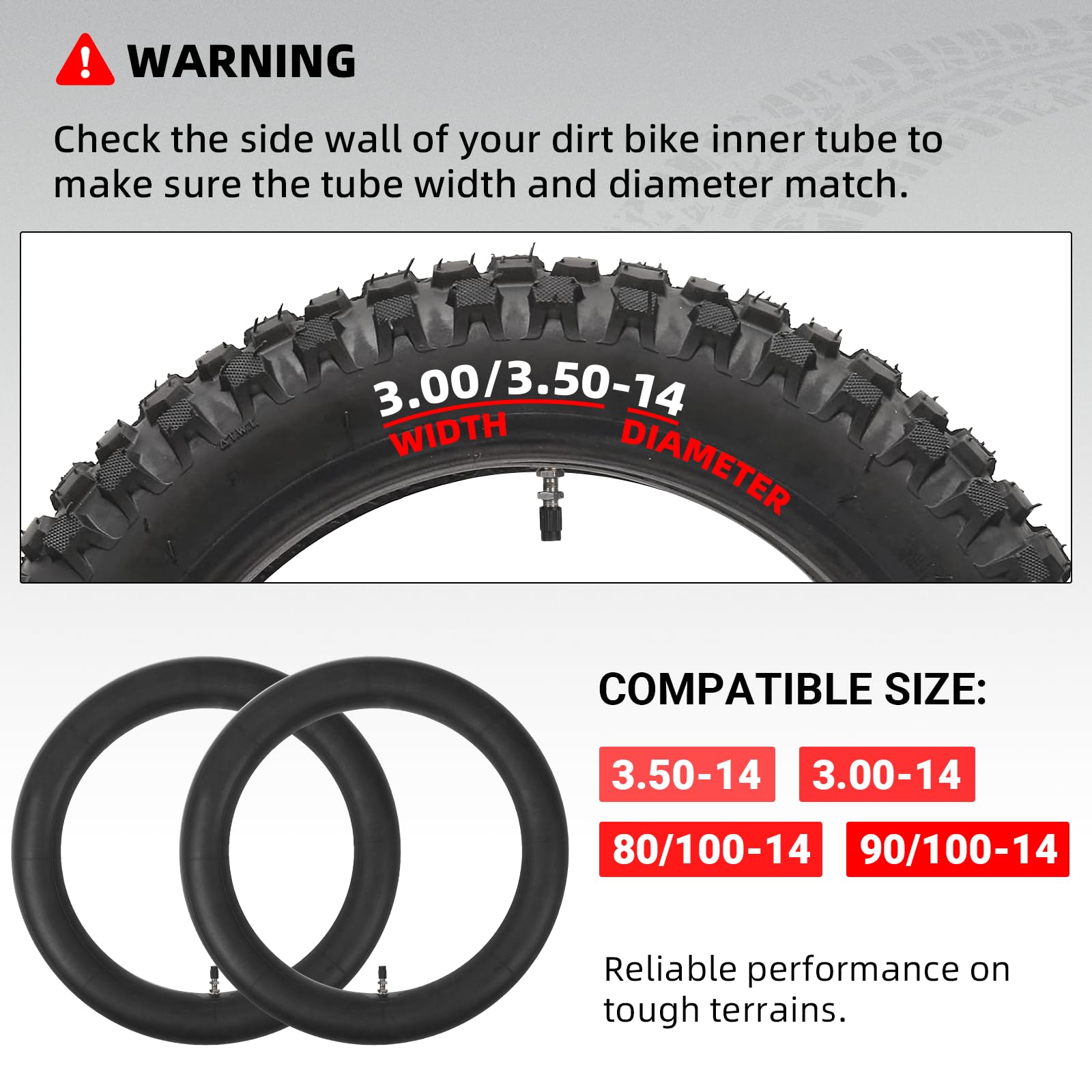 Ar-Pro (2-Pack) 3.00/3.50-14 90/100-14 Dirt Bike Inner Tubes With Tr4 Straight Valve, Replacement Heavy Duty Inner Tube For 3.50