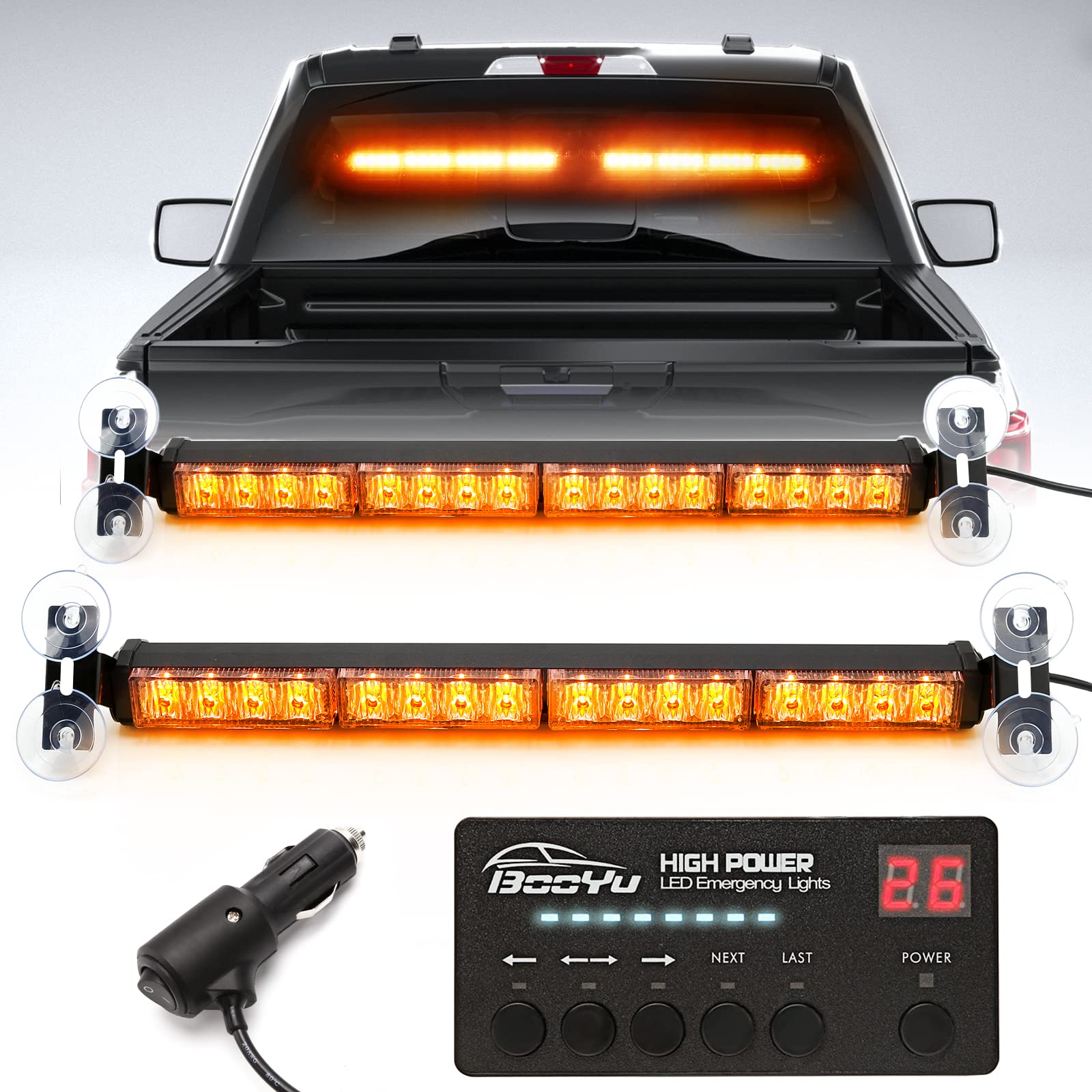 Booyu 2 In 1 Traffic Advisor Light Bar W/Digital Display Controller Windshield Led Emergency Strobe Visor Interior Safety Warnin