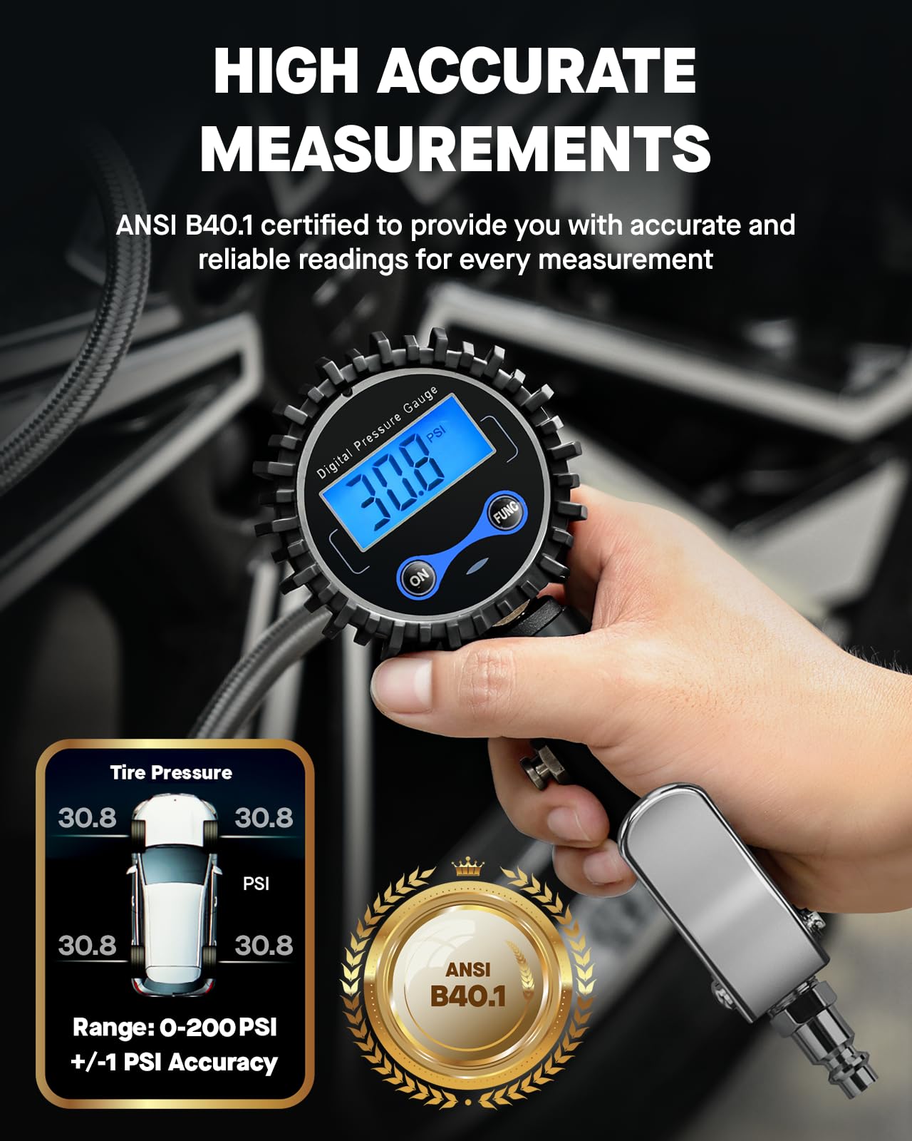 Vondior Digital Tire Inflator With Pressure Gauge 200 Psi - Large 2 '' Digital Dial, Heavy Duty Air Chuck And Compressor Accesso