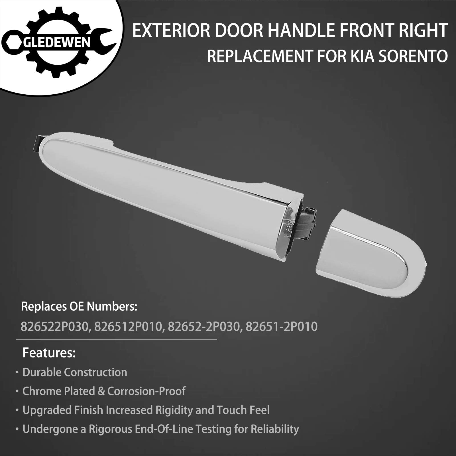Gledewen Sorento Door Handle, Exterior Door Handle Front Right Passenger Side | Replacement For 2011-2015 Kia Sorento | Replaces# 826522P030, 826512P010