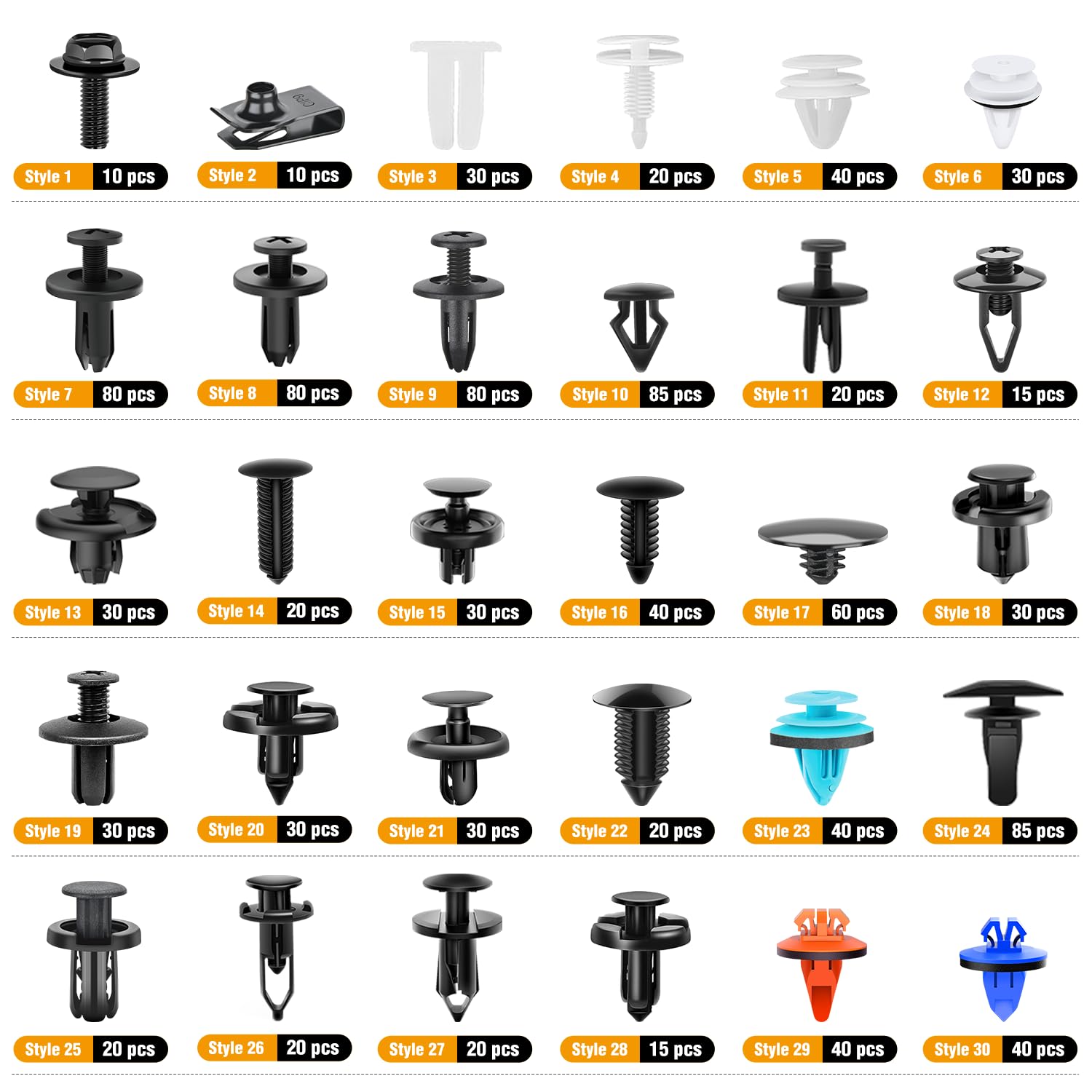 Gooacc 1045Pcs Car Push Retainer Clips & Auto Fasteners Assortment -30 Most Popular Sizes Nylon Bumper Fender Rivets With Fasten