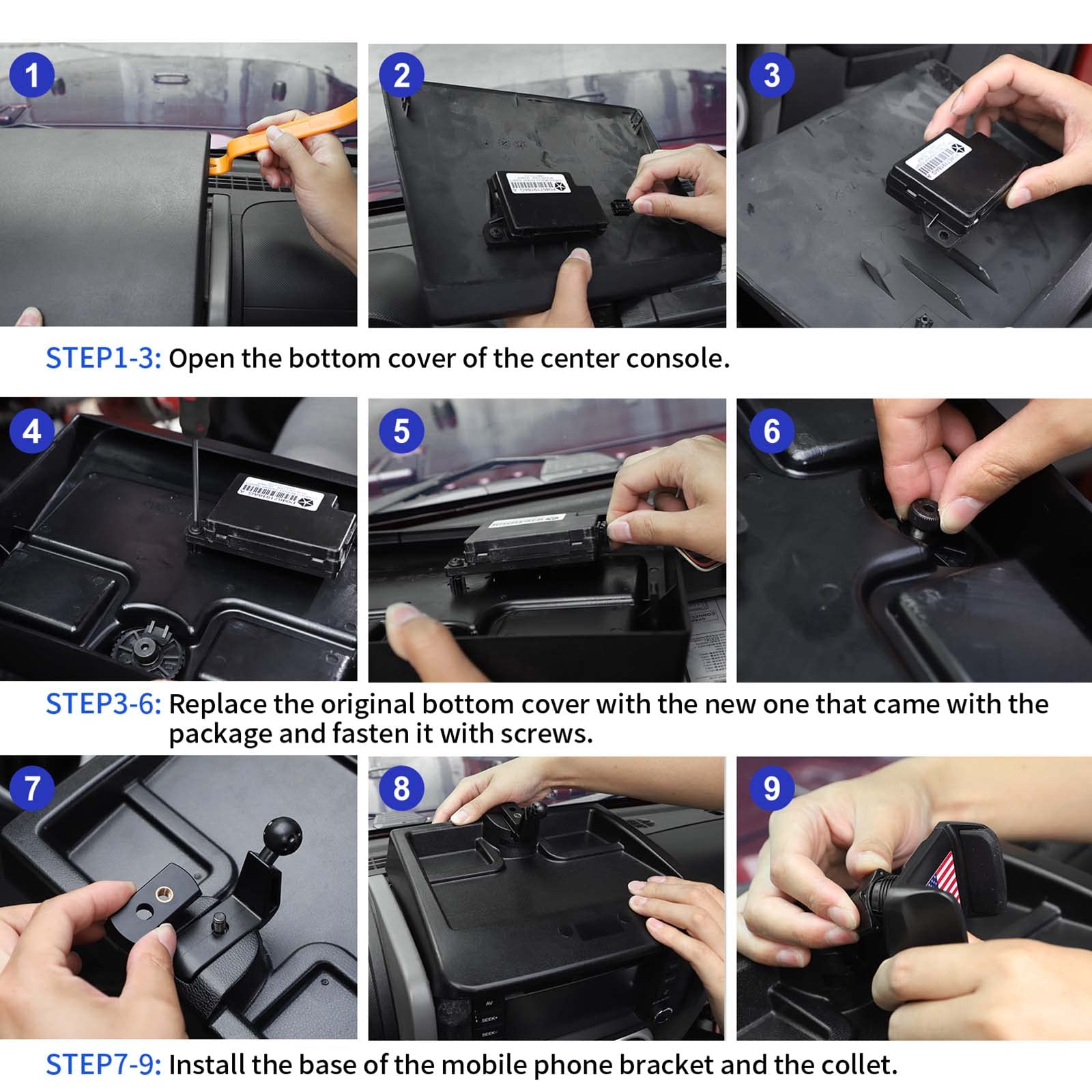 Voodonala for Jeep JK Phone Holder with Storage Cell Phone Dash Multi-Mount for 2007-2011 Jeep Wrangler JK JKU, US Flag Black