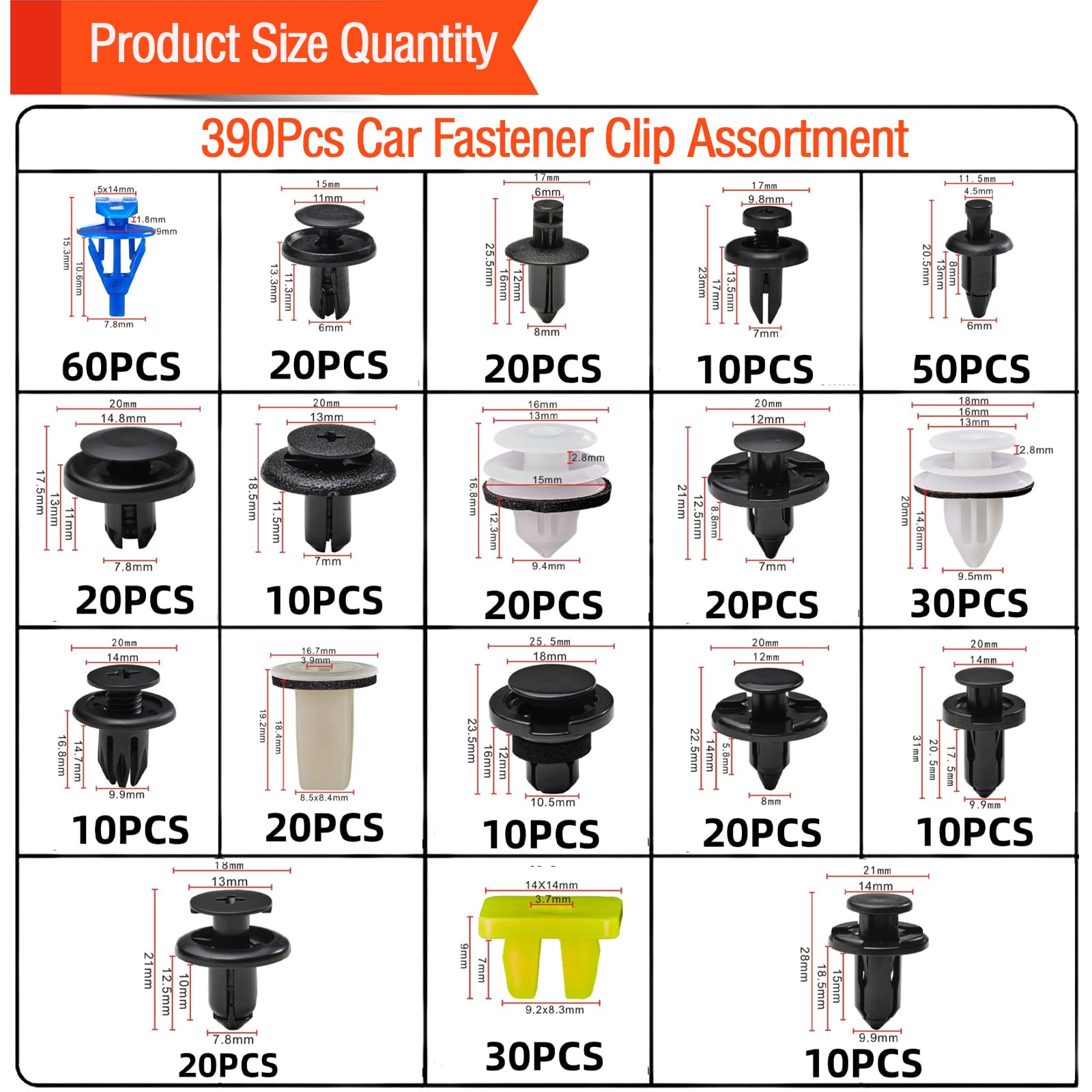 Niteguy 390Pcs Subaru Car Plastic Rivets Fasteners Push Retainer Kit,18 Most Popular Sizes Auto Push Pin Rivets, For Subaru Toyo