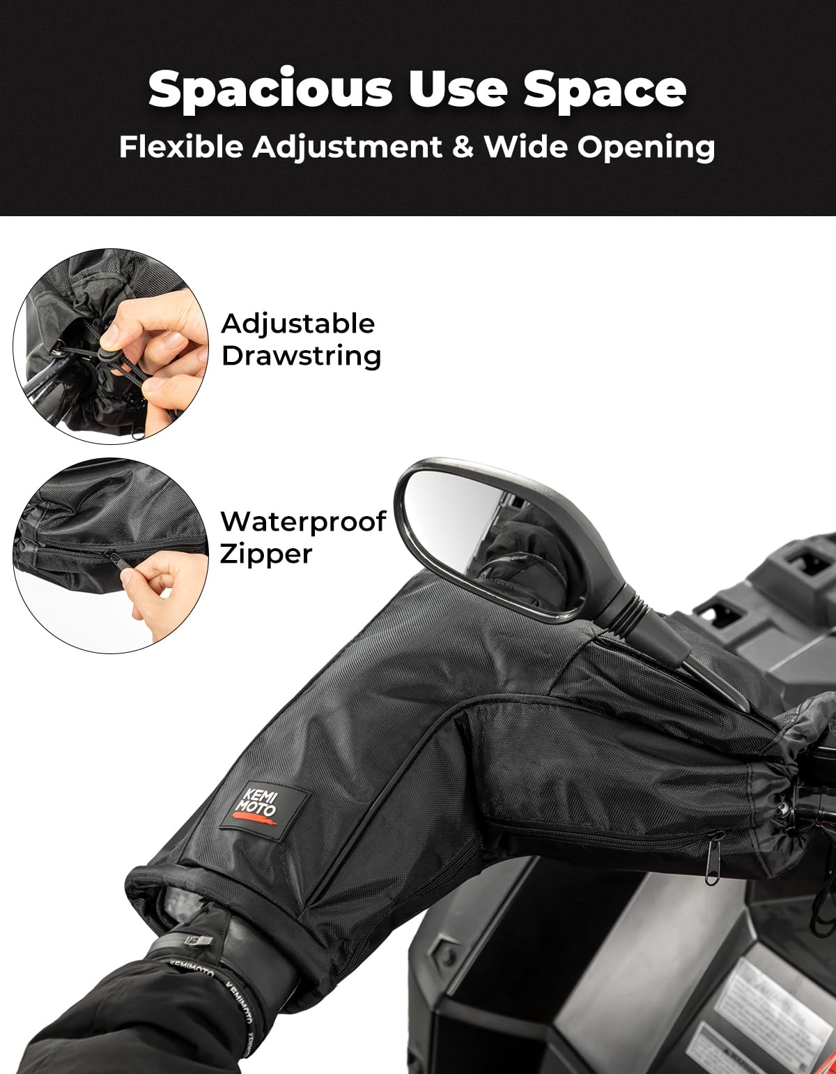 Kemimoto Atv Gloves, Touch-Friendly Bag/Front Wind-Breaking Guard Motorcycle Gloves Snowmobile Handlebar Gloves Compatible With