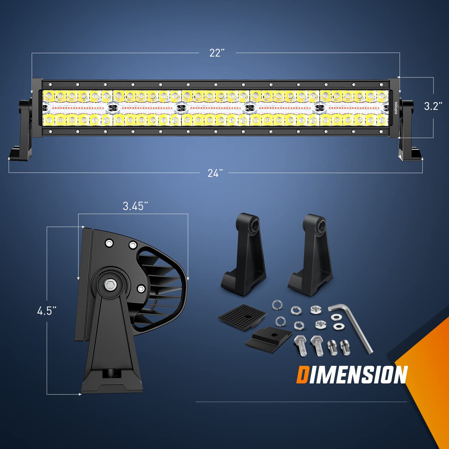 Nilight 22Inch 480W Led Light Bar Spot Flood Amber White Strobe 6 Modes Memory Function Reset Function Off-Road Truck Car Atv Su