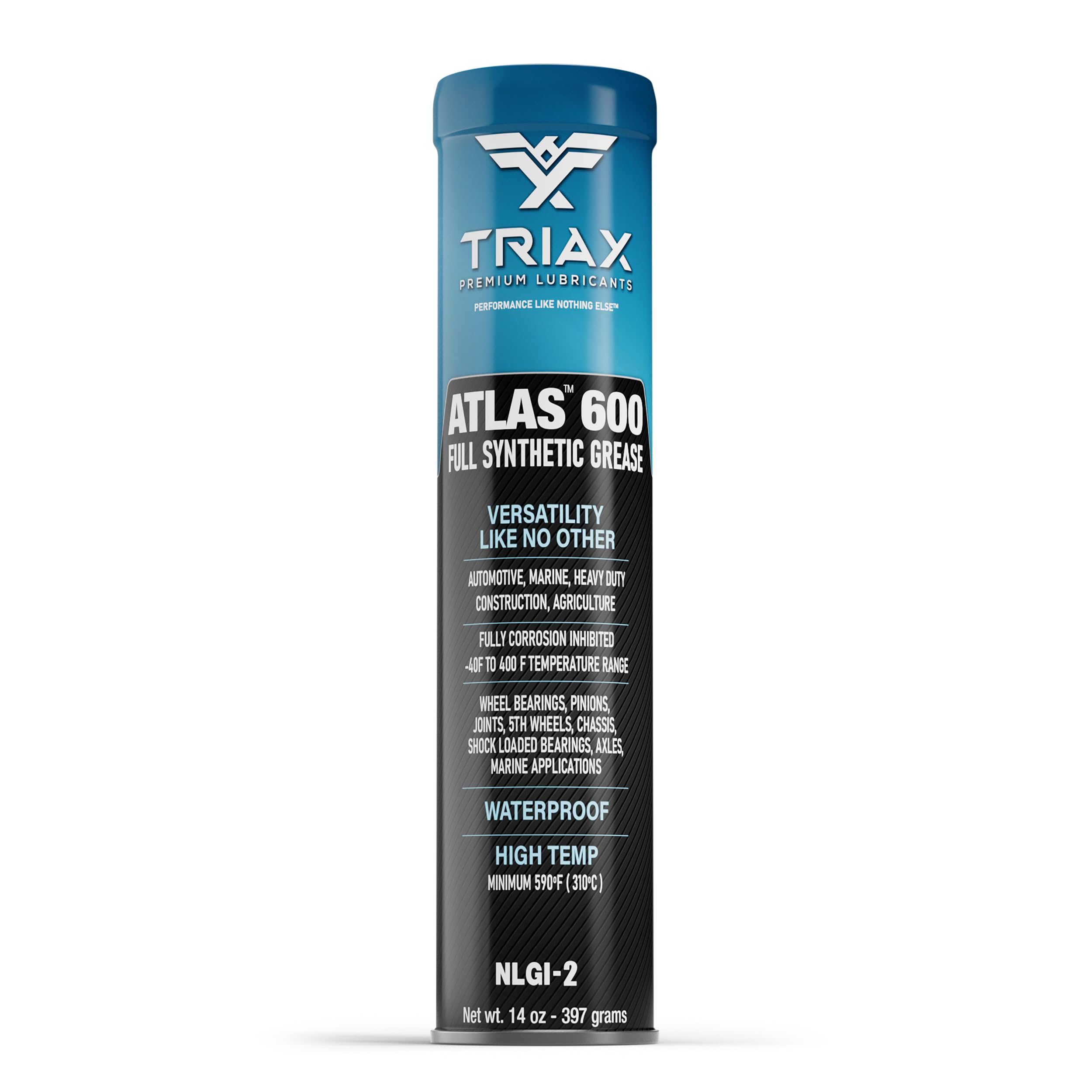 Triax Atlas 600 - Full Synthetic Grease - Ultra Duty - All 5Th Wheel, Bearings, Joints, Pivots, Bolts - Super Adhesive - Marine - Wide Temp Range -40 F To 450 F - 14 Ounce Cartridge (1 Tube)